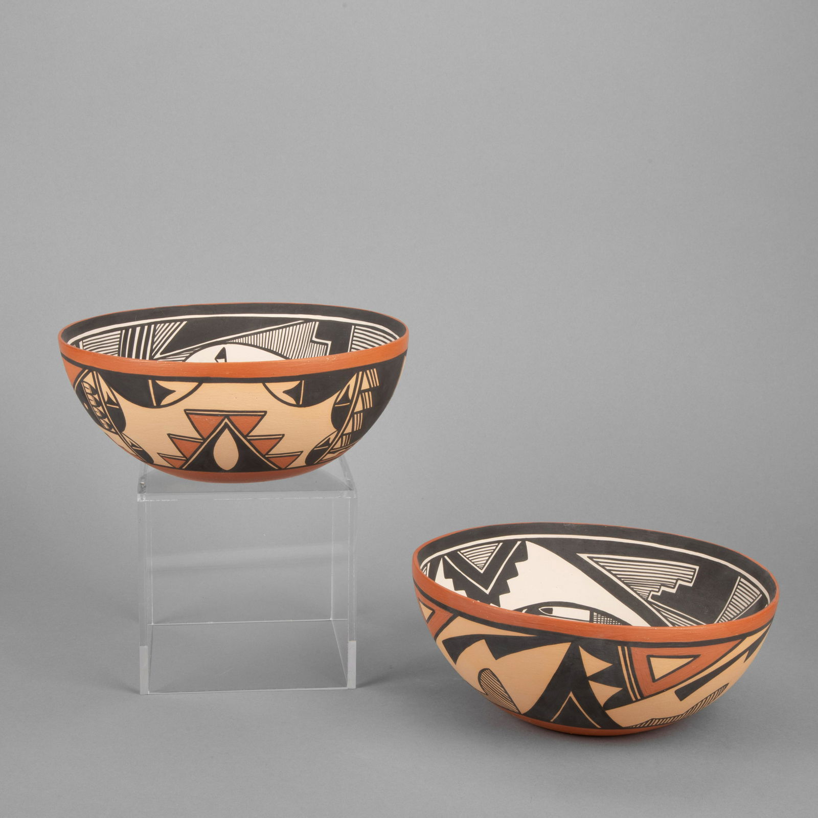 Dine [Navajo]/Jemez, Verda J. Toledo, Pair of Polychrome Bowls (1 of 3)