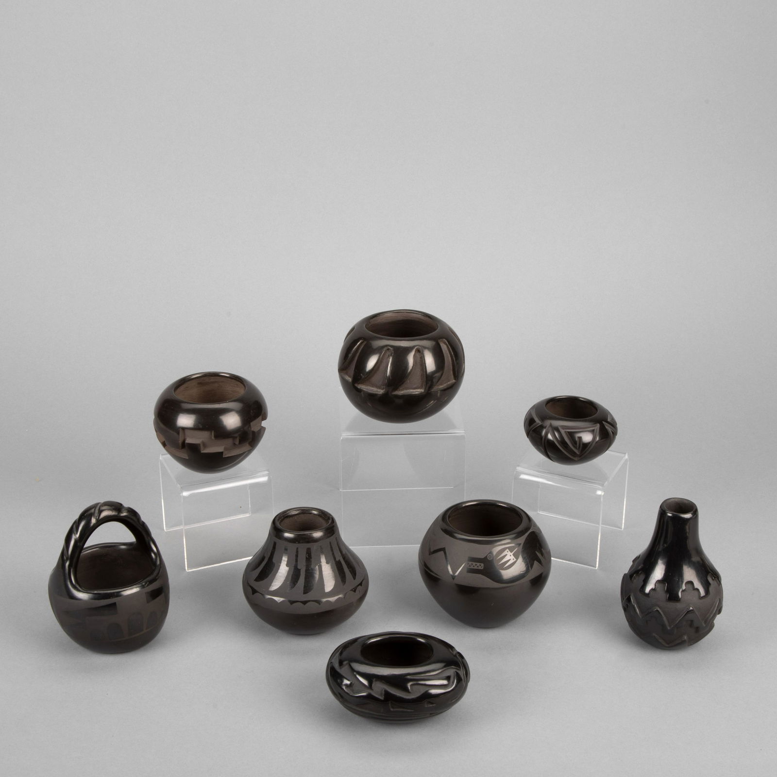 Santa Clara/San Ildefonso, Group of Eight Small Blackware Vessels (1 of 3)