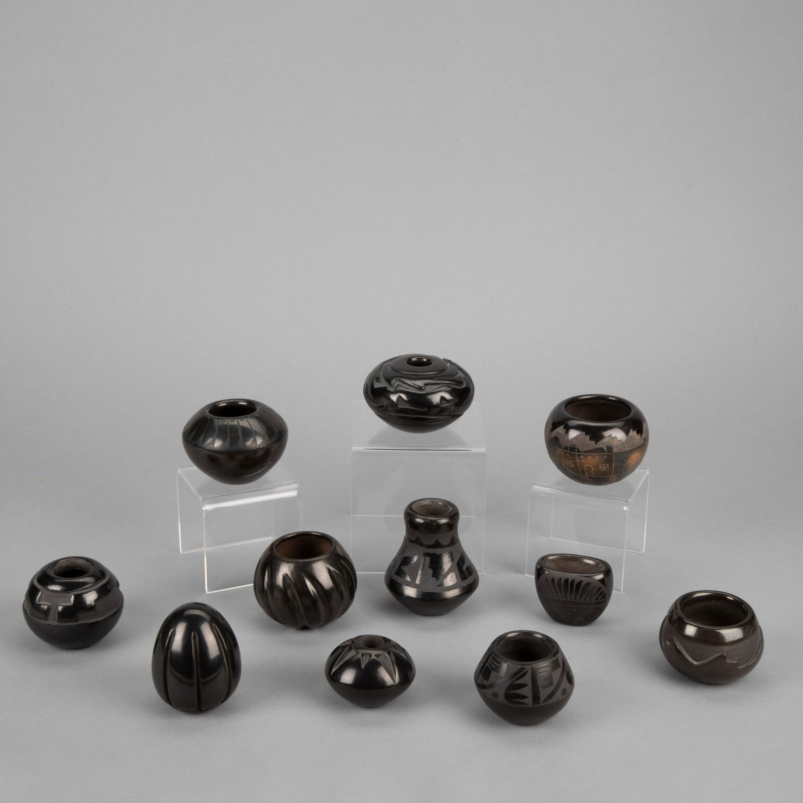 Santa Clara/San Ildefonso, Group of Eleven Small Blackware Vessels (1 of 3)