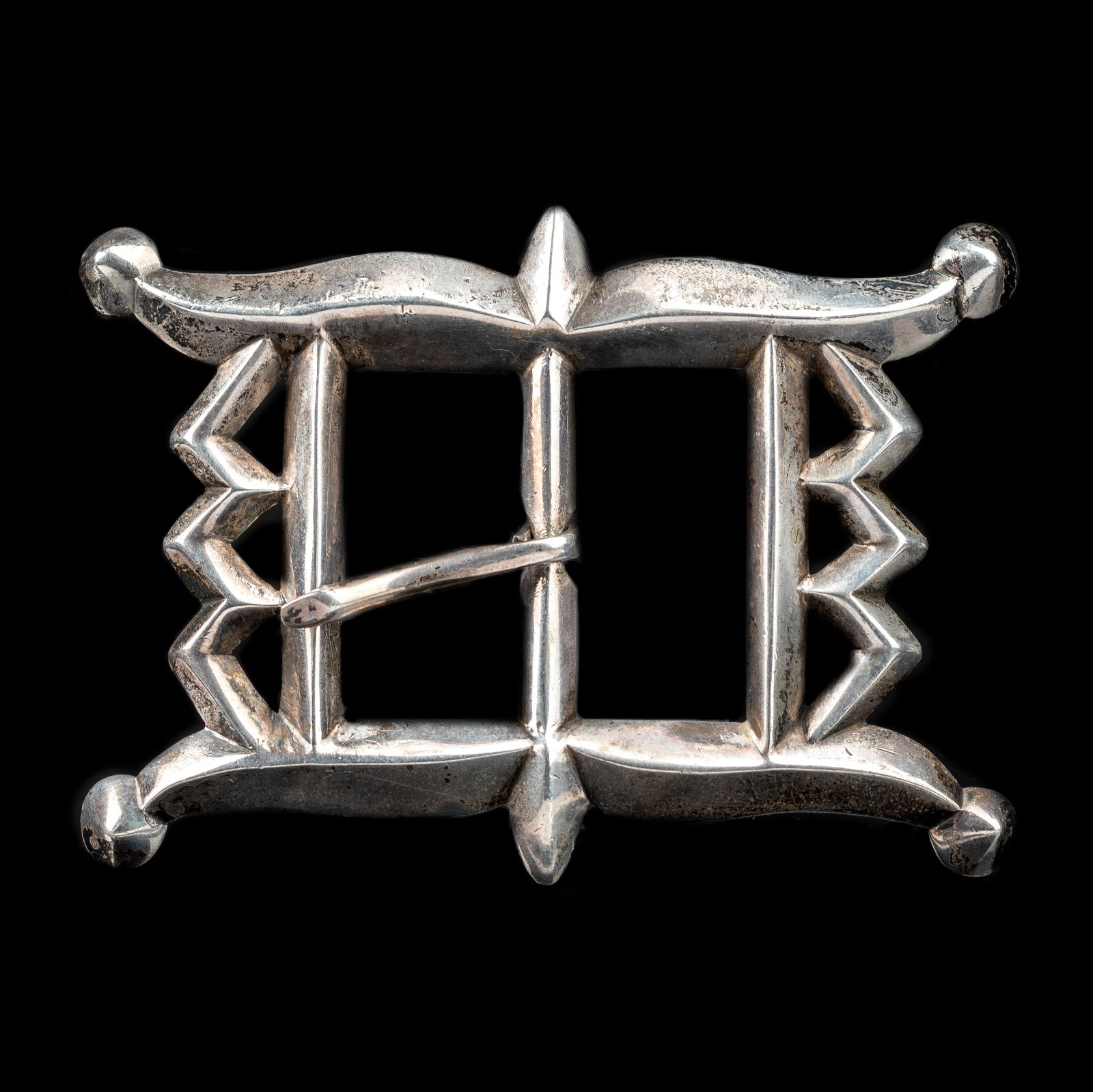 Dine [Navajo], Silver Sand Cast Belt Buckle ca. 1940 (1 of 3)