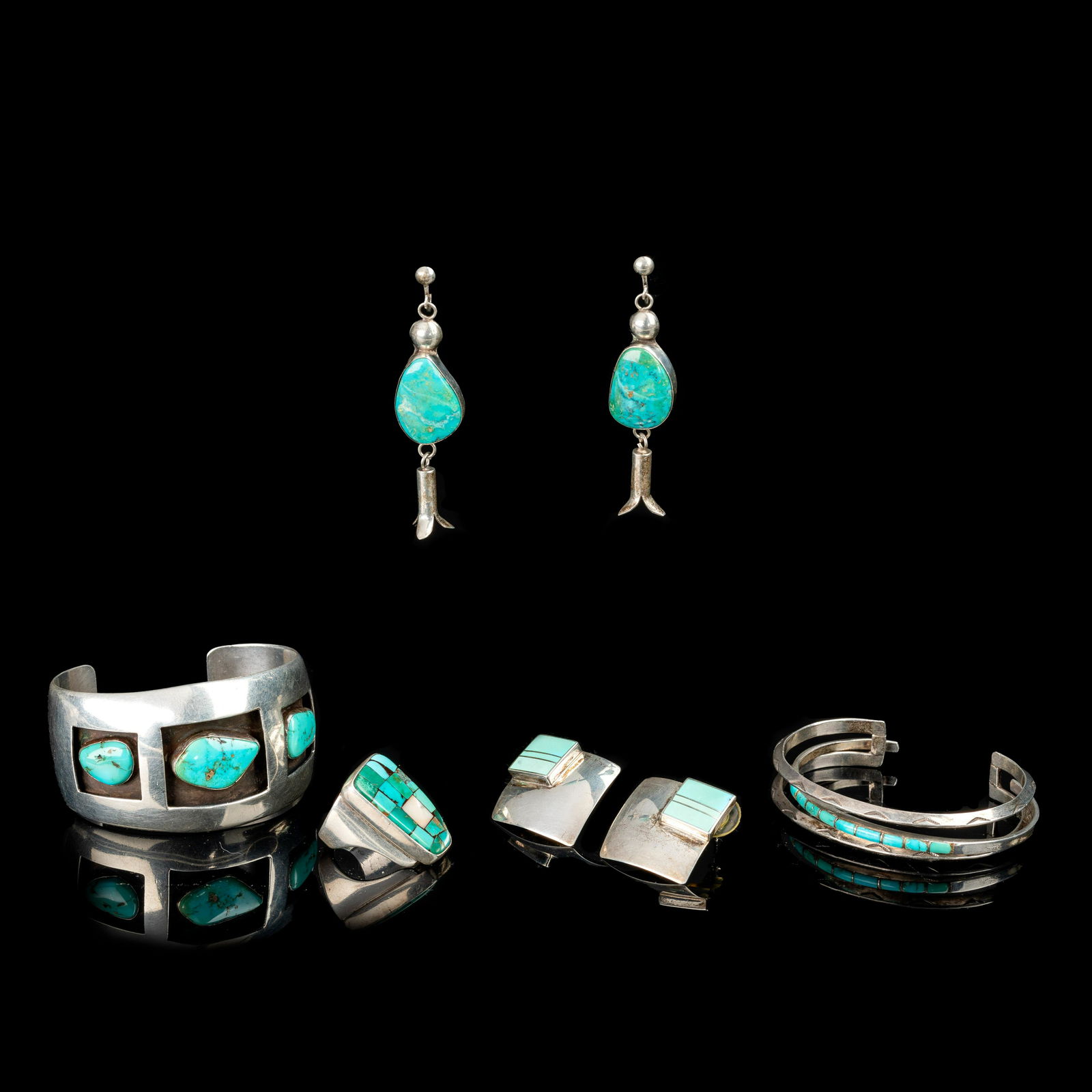 Dine [Navajo]-Style, Group of Mixed Silver and Turquoise Jewelry (1 of 2)