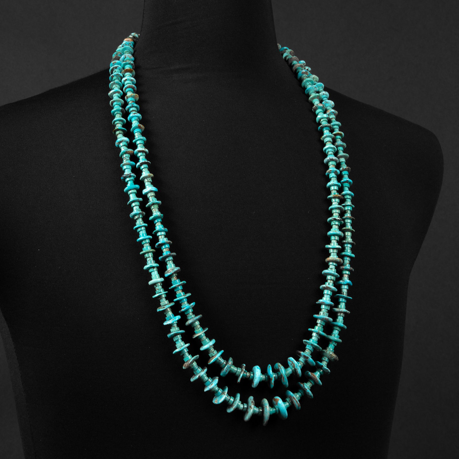 Pueblo-Style, Two Strand Hand-Cut Turquoise Necklace (1 of 3)