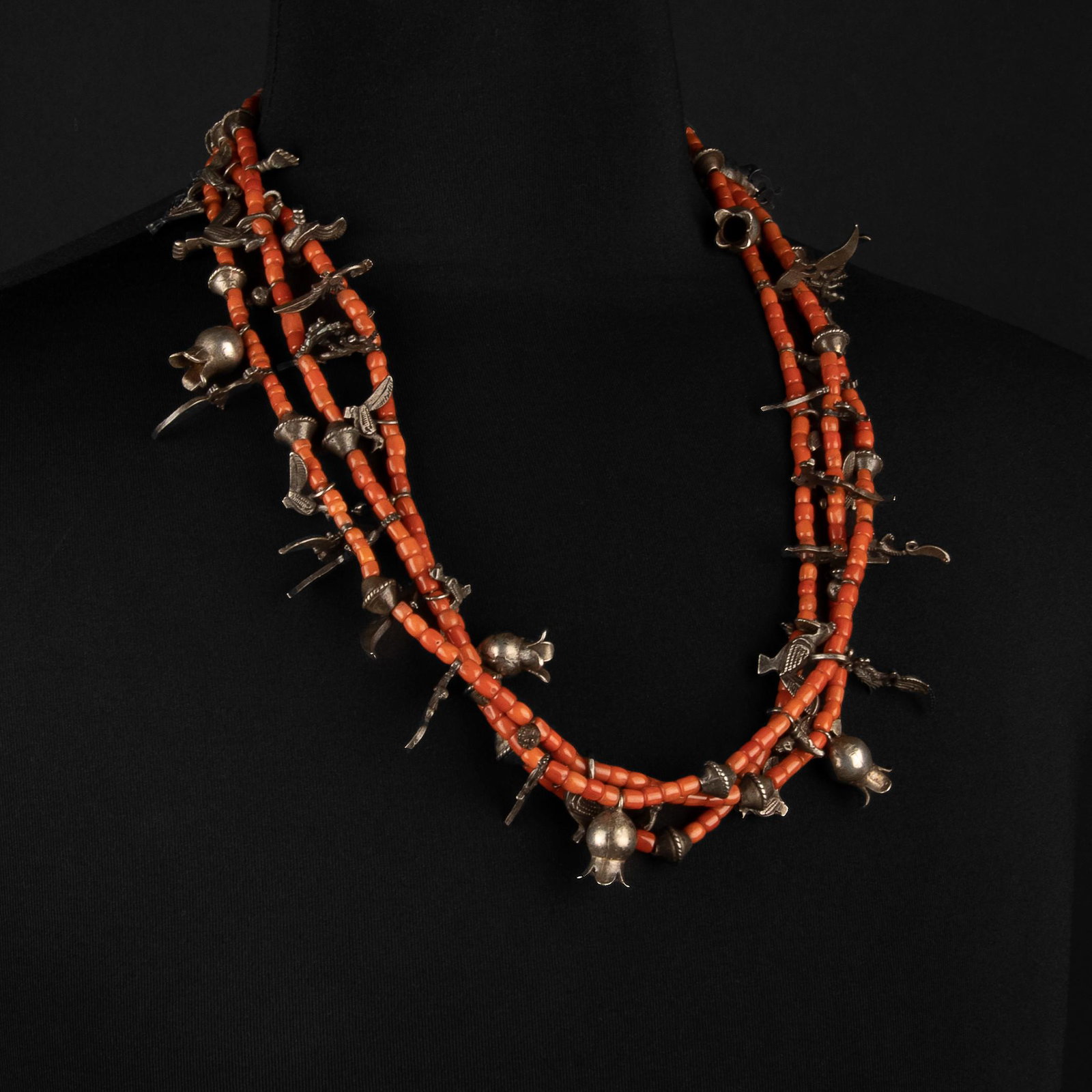 Southwest Style, Three Strand Coral Milagro Necklace ca. 1950's (1 of 4)