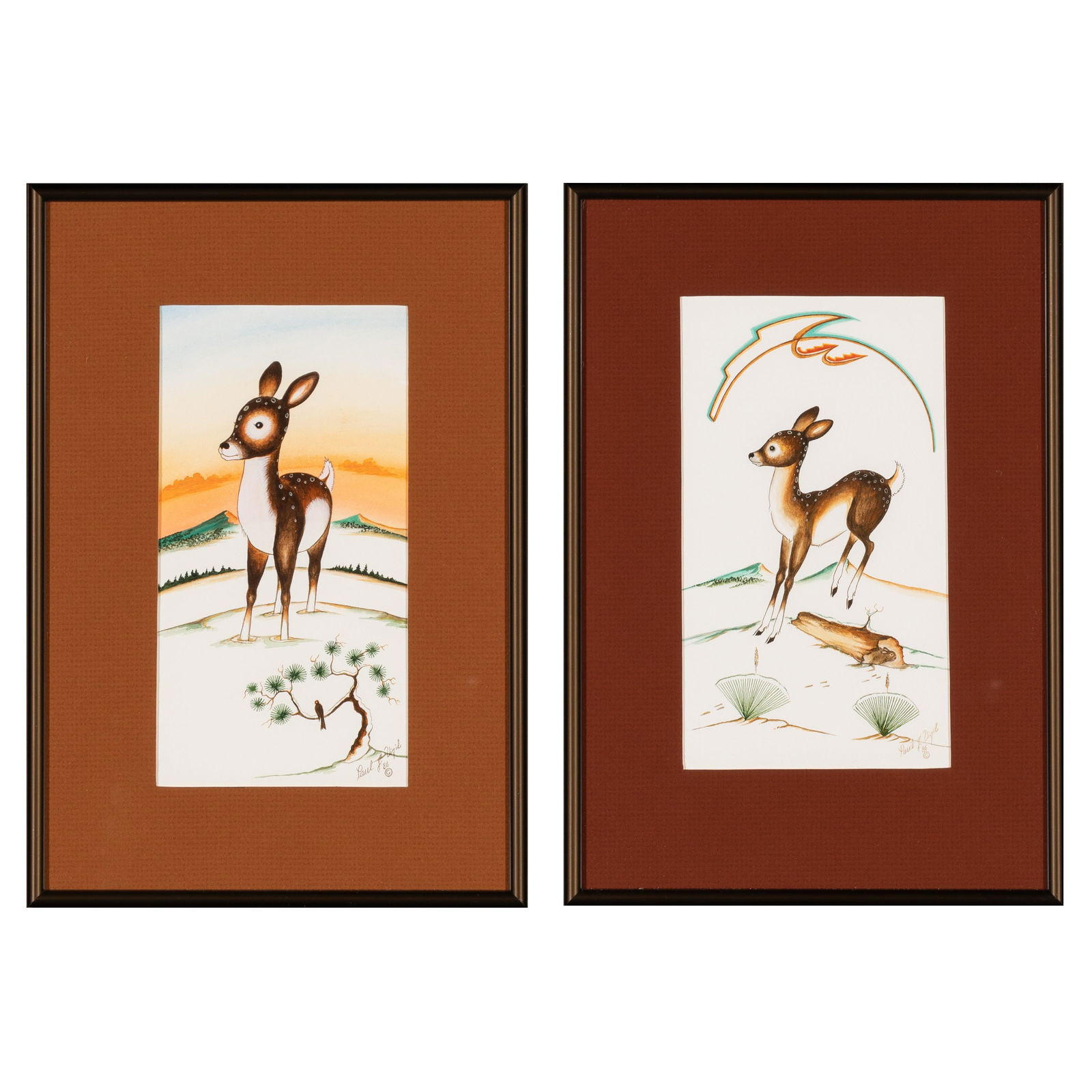 Paul Vigil, Pair of Deer Paintings, 1986 (1 of 5)