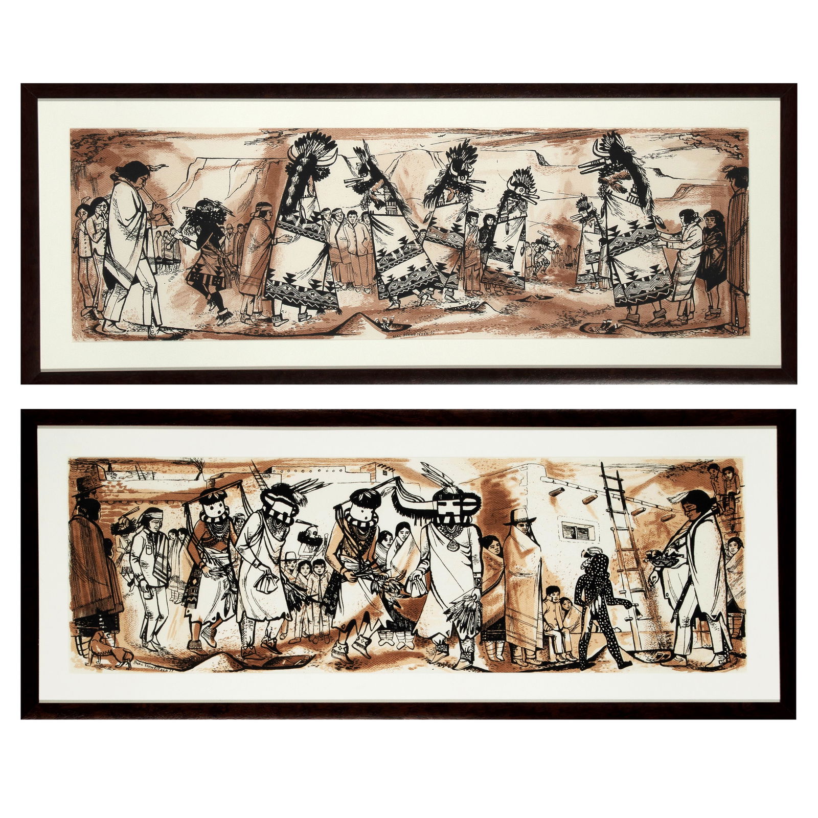 Mac (Mary Alice) Schweitzer, Pair of Serigraphs, Untitled (Katsina Dancers) (1 of 5)