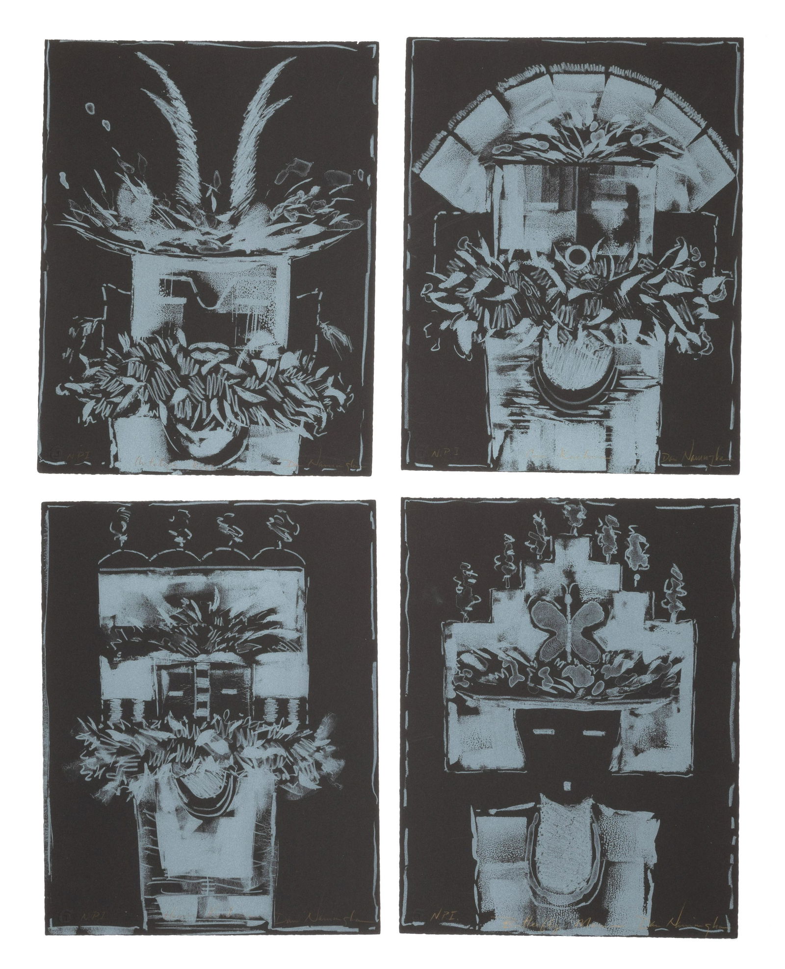Dan Namingha, Four Katsina Lithographs: Antelope + Corn + Hemis + Butterfly Maiden (1 of 5)