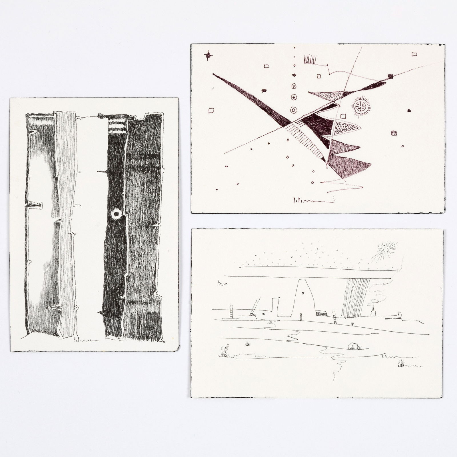 Charles Loloma, Group of Drawings: Village + Sentinel + Abstract (1 of 2)