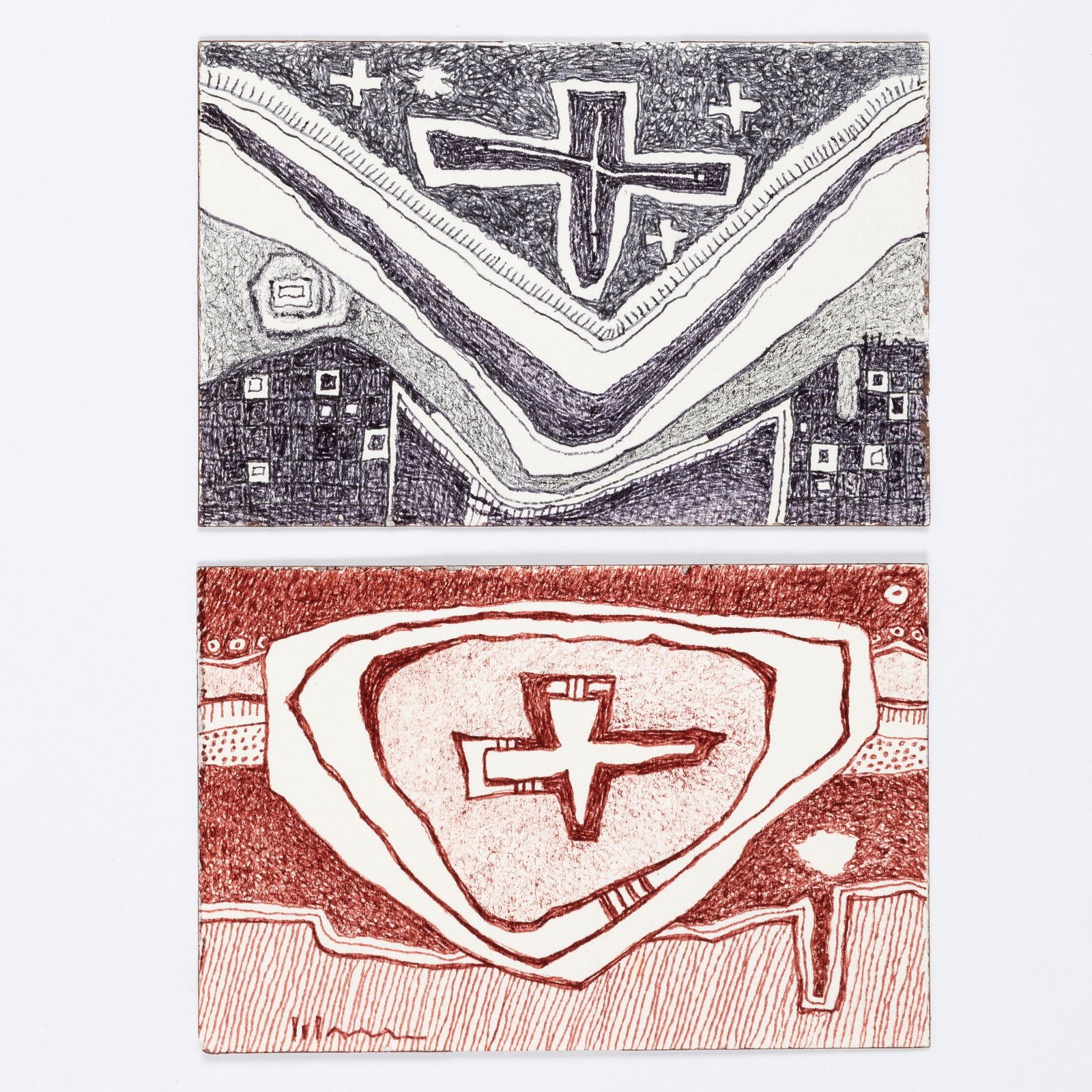 Charles Loloma, Pair of Abstract Drawings: Four Directions + Night Sky (1 of 2)