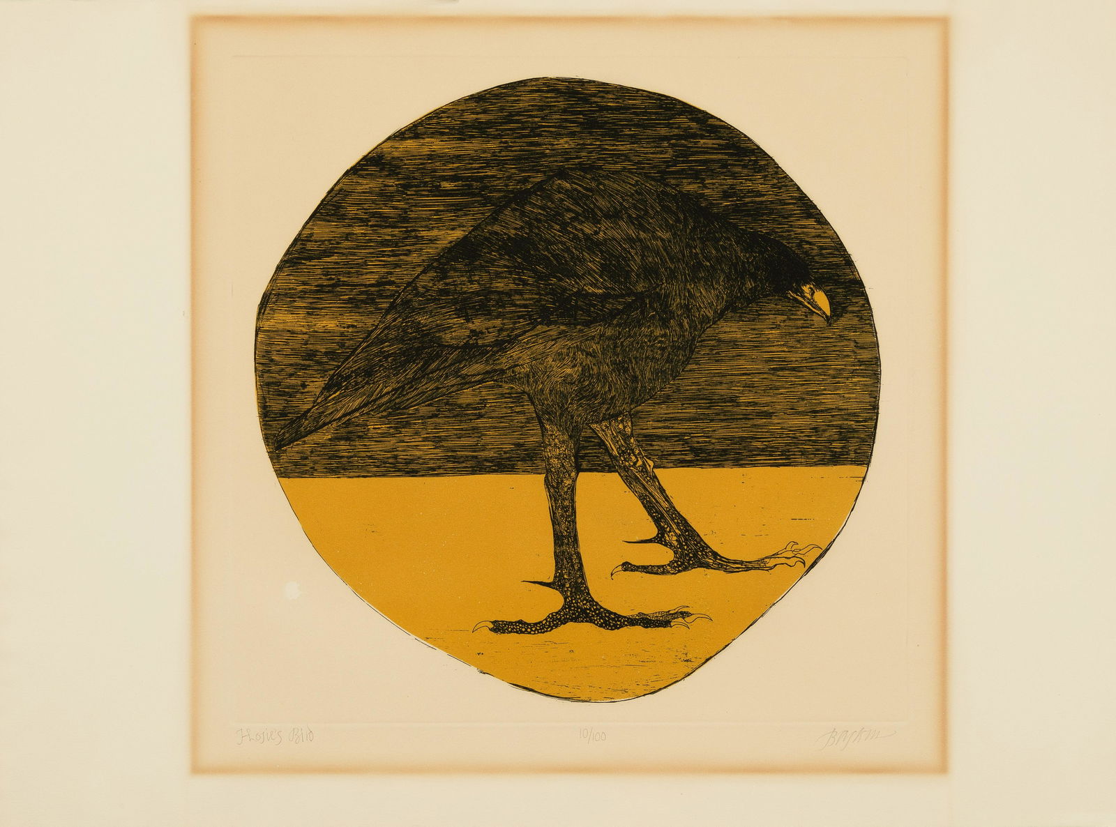 Leonard Baskin, Hosie's Bird: Leonard Baskin(1922 - 2000)Hosie's Birdcolor woodcut, edition 10 of 100titled in graphite lower left: Hosie's Birdeditioned in graphite lower center: 10/100signed in graphite lower right: Baskin