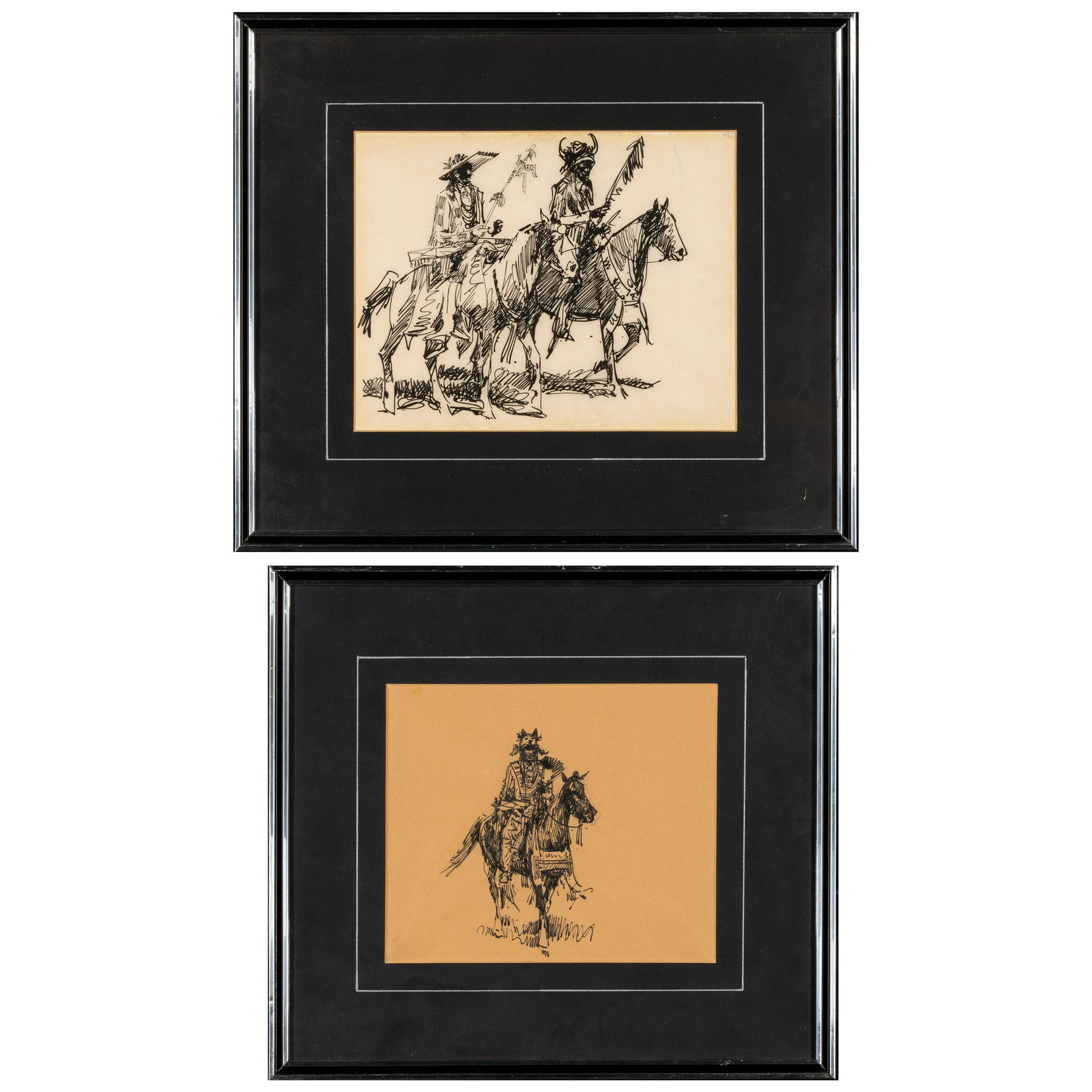 Edward Borein, Pair of Drawings featuring Figures on Horseback (1 of 5)
