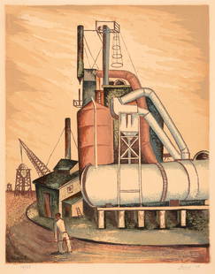 Leon Bibel, Industrial Scene, 1939: Leon Bibel(1912 - 1995)Industrial Scene, 1939color screenprint, edition 18 of 25signed in plate lower left: P.L. Bibeleditioned in graphite lower left: 18/25signed and dated in graphite lower right: L