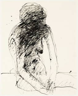 Nathan Oliveira, Seated Figure, 1965: Nathan Oliveira (1928 - 2010) Seated Figure, 1965 pen and ink on paper signed and dated lower right: Oliveira 65 23 1/2 x 19 in. (59.7 x 48.3 cm.), Frame: 26 3/4 x 22 1/4 x 1 1/2 in. (67.9 x 56.5 x