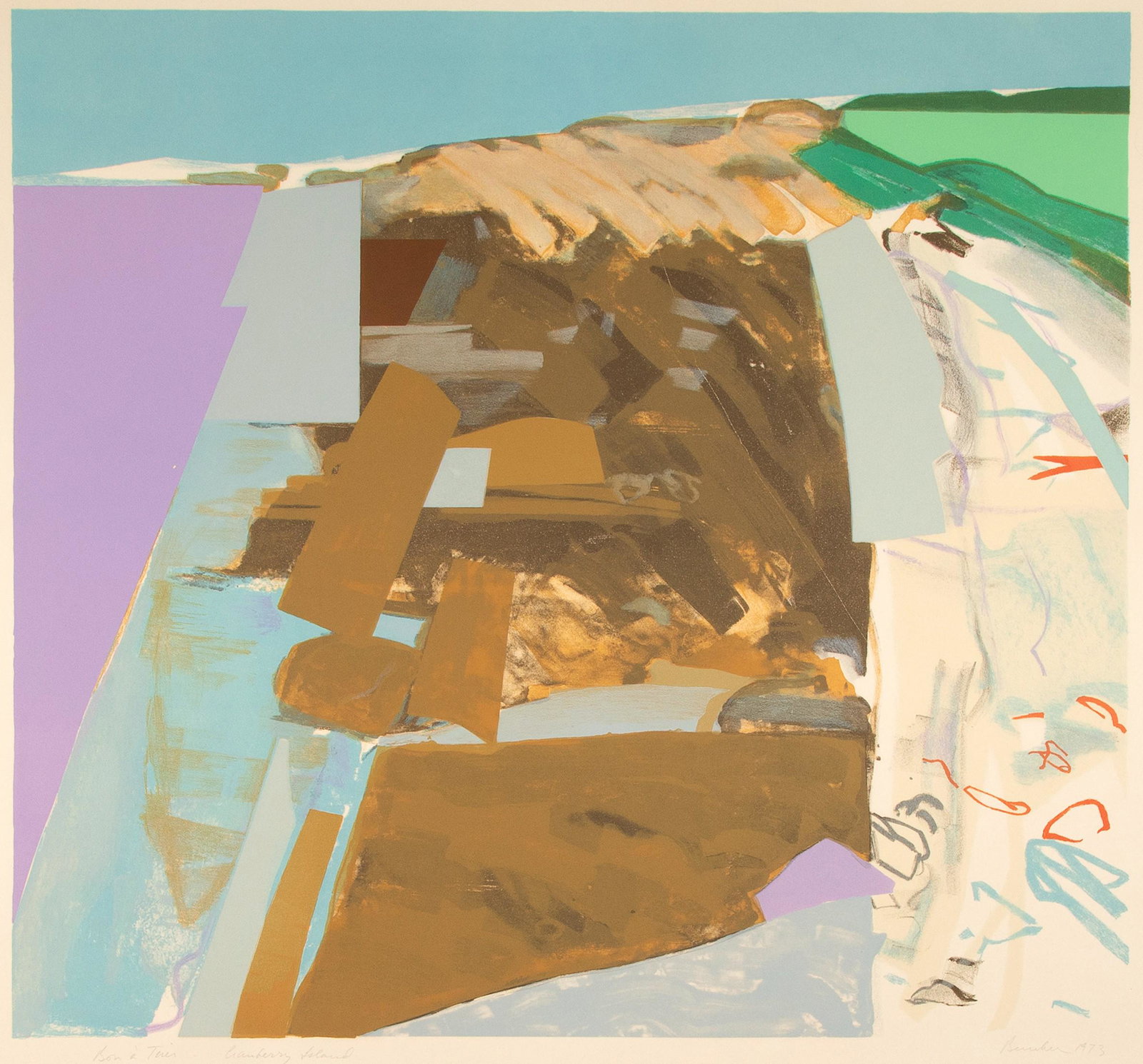 George Bunker, Cranberry Island: George Bunker 1923-1991 Cranberry Island lithograph, Bon à Tirer editioned lower left: bon à tirer titled left of center: Cranberry Island signed lower right: Bunker 1973 26 1/4 x 28 in. (66.7 x 71.