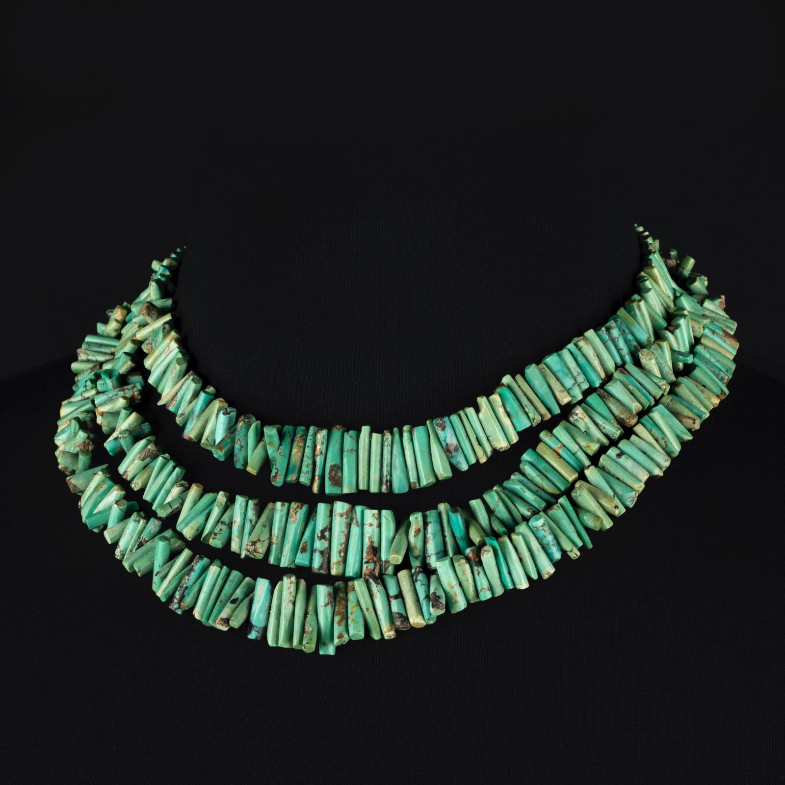 Pueblo, Three Strand Turquoise Necklace with Silver Clasp (1 of 2)