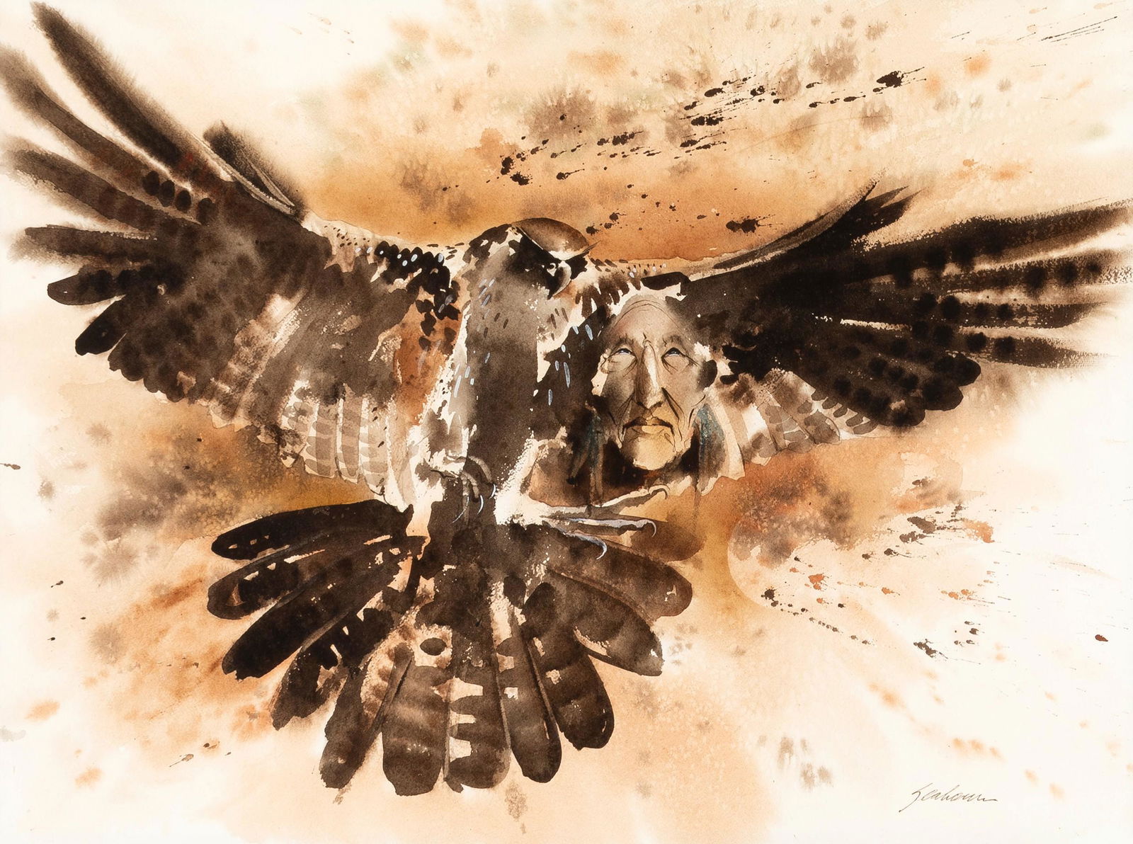 Bert Dail Seabourn, Night Hawk: Bert Dail Seabourn(b. 1931)Night Hawkwatercolor on papersigned lower right: Seabourn18 x 25 in. (45.7 x 63.5 cm.), Frame: 28 7/8 x 34 7/8 x 1 3/4 in. (73.3 x 88.6 x 4.4 cm.) The Collection of Daniel B