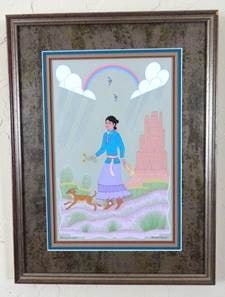 Harrison Begay [Haskay Yahne Yah], Navajo Girl and Her Dog, ca. 1960 (1 of 3)