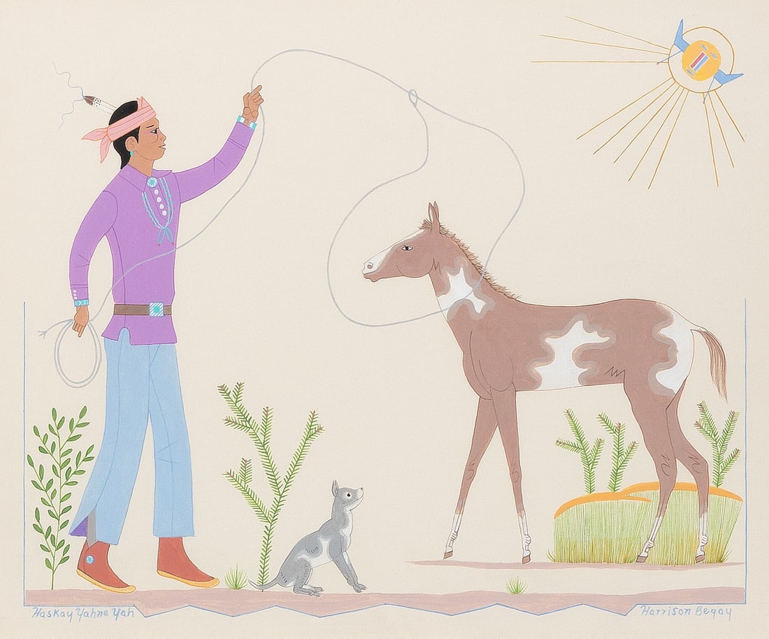 Harrison Begay [Haskay Yahne Yah], Untitled (Boy Roping Foal) (1 of 2)