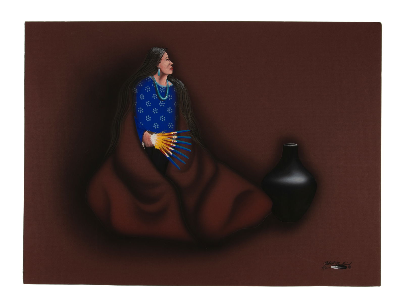 Robert Redbird, Sr., Pair of Gouache Paintings: Sunrise Song + Untitled (Figure with Clouds) (1 of 5)