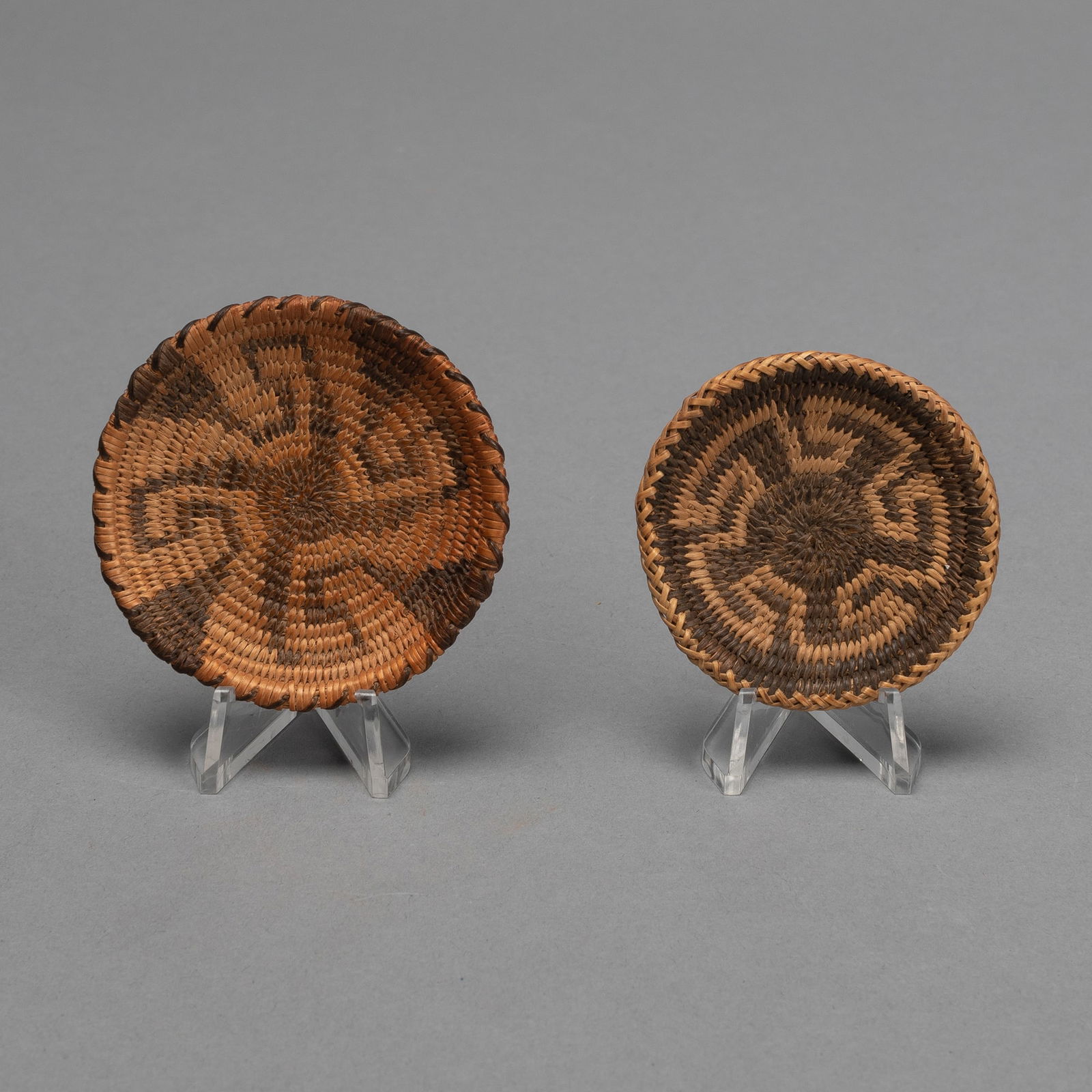 Pima, Pair of Miniature Basketry Trays, ca. 1945 (1 of 3)