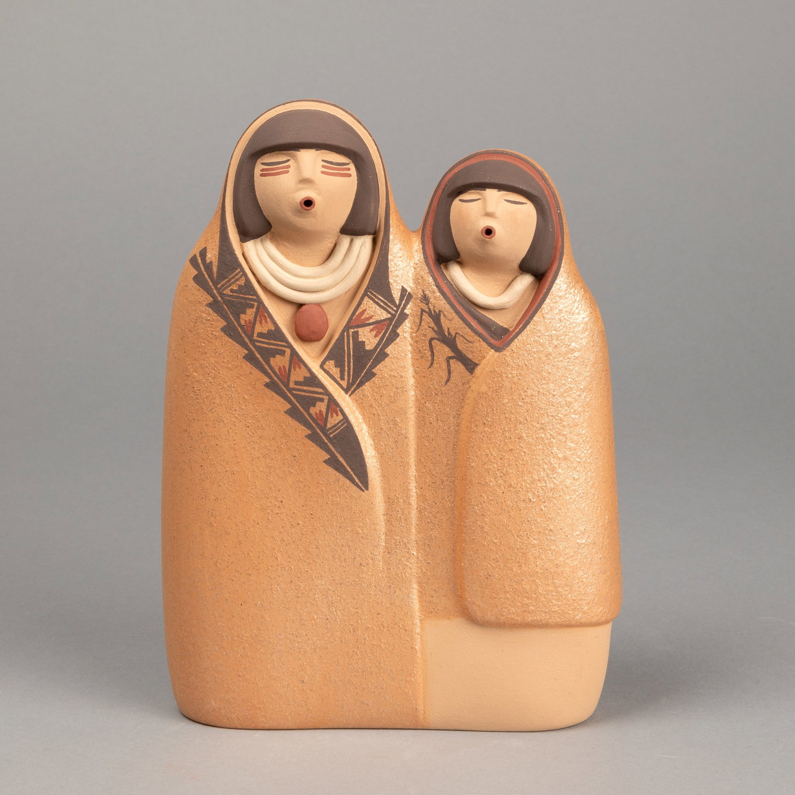 Maxine Toya, Double Singers with Slip: Maxine Toya (Jemez, b. 1948) Double Singers with Slip fired clay, pigments inscribed: [corn cipher] / MAXINE TOYA / JEMEZ 9 x 6 1/2 x 2 1/2 in. (22.9 x 16.5 x 6.4 cm.) Private Collection, Texas