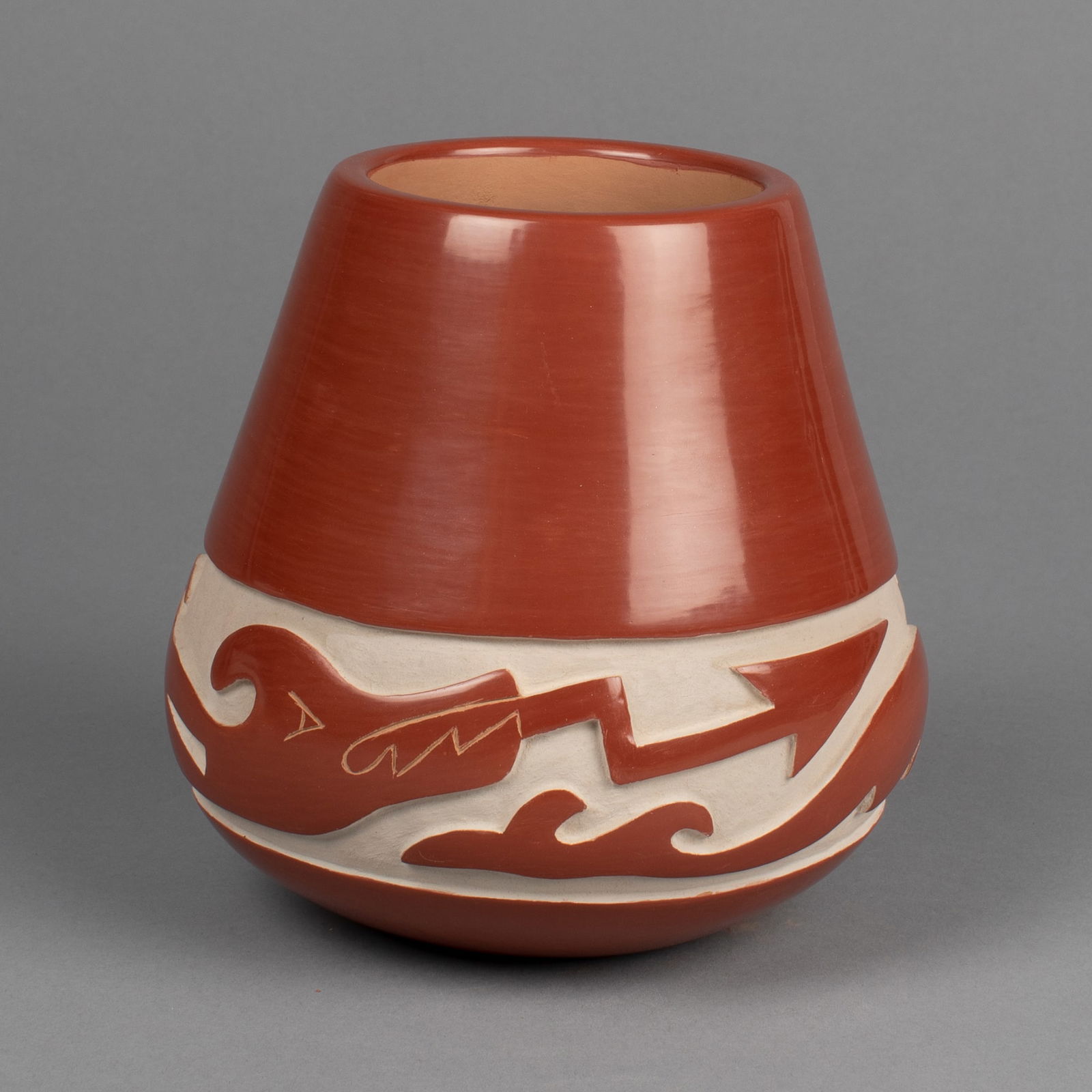 LuAnn Tafoya, Redware Jar with Avanyu Design (1 of 6)