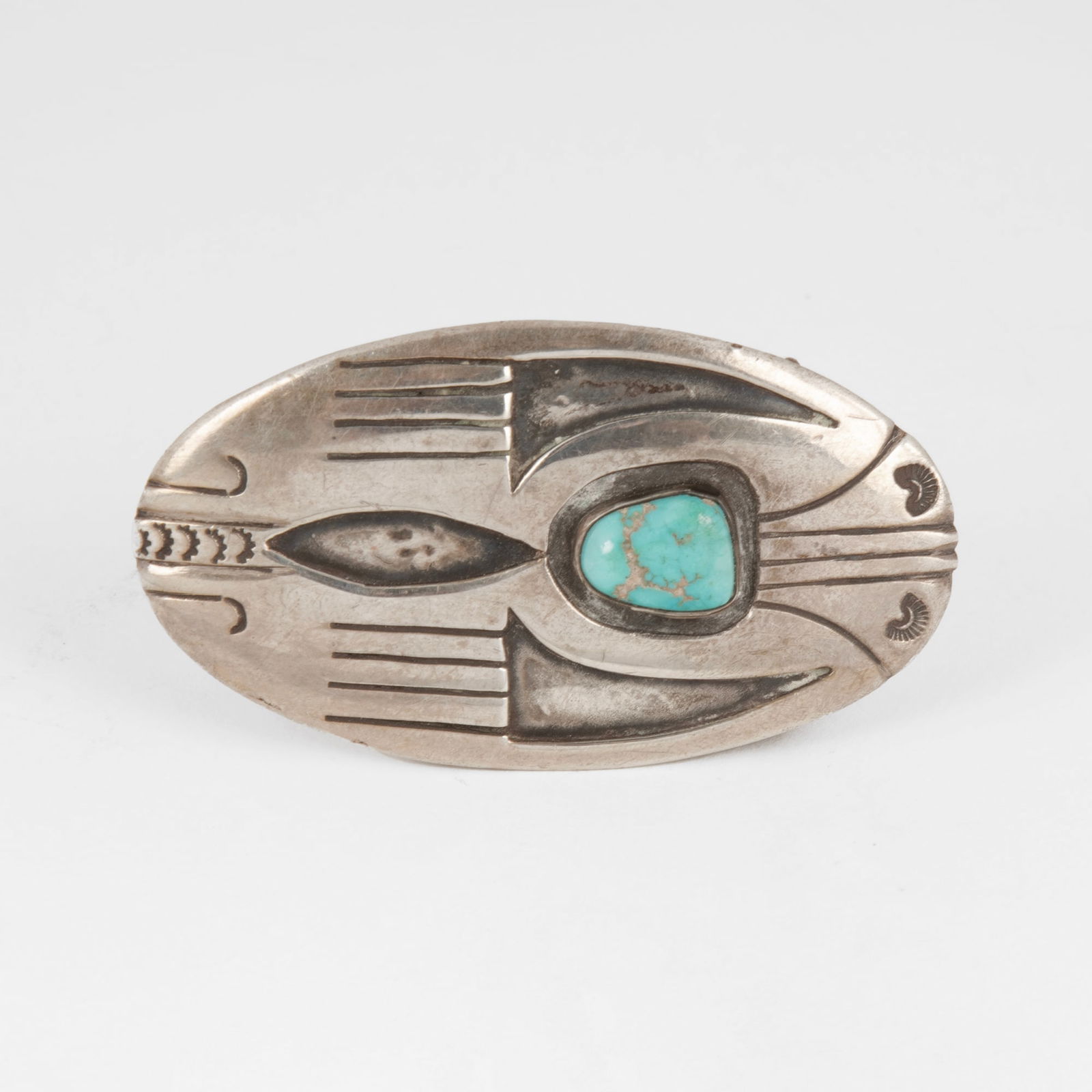 Morris Robinson, Hopi, Silver Overlay and Turquoise Belt Buckle (1 of 2)