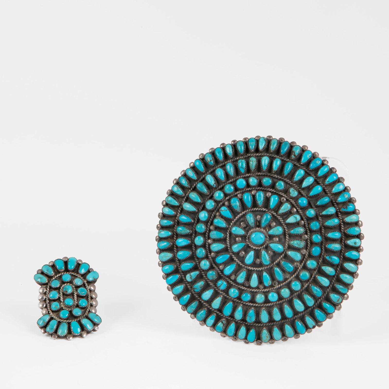 Dine [Navajo] Sterling Silver + Turquoise Petit Point Cluster Pin/Pendant by F.M. Begay, Dine (1 of 2)