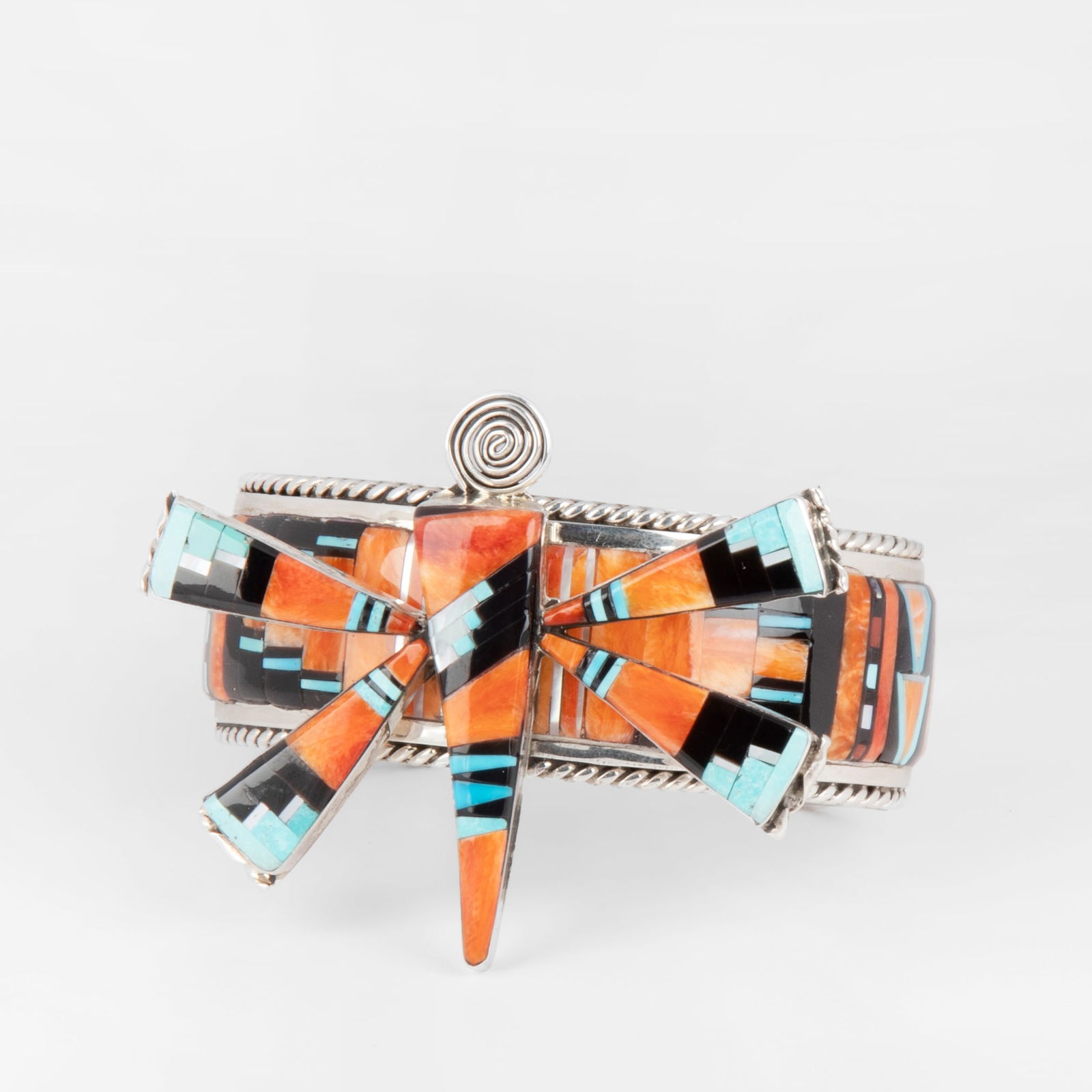 Jason Bobelu, Zuni, Spiny Oyster Inlaid Dragonfly Cuff, ca. 2020 (1 of 6)