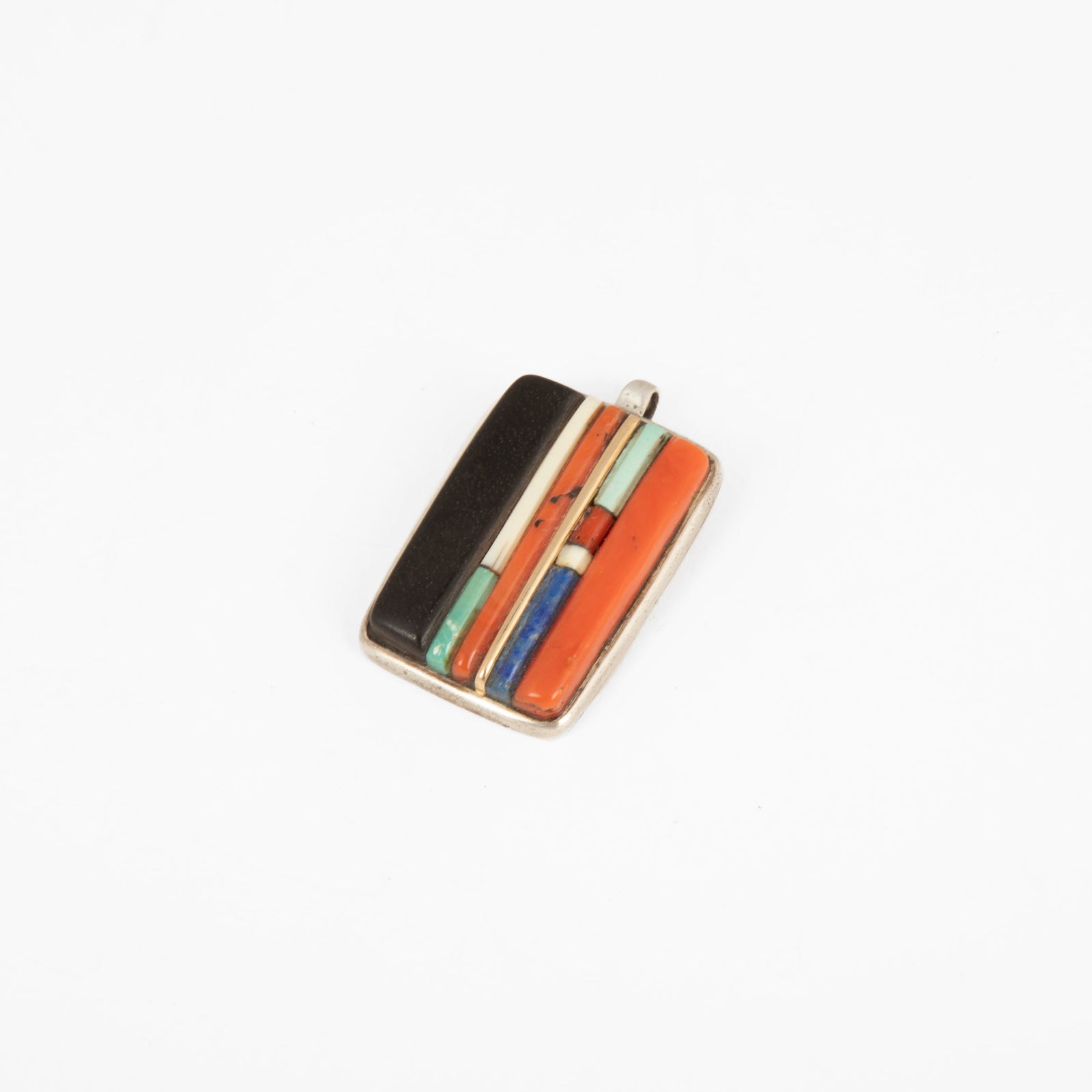 Attributed to Charles Loloma, Hopi, Silver, Gold and Multi-Stone Inlay Pendant (1 of 2)