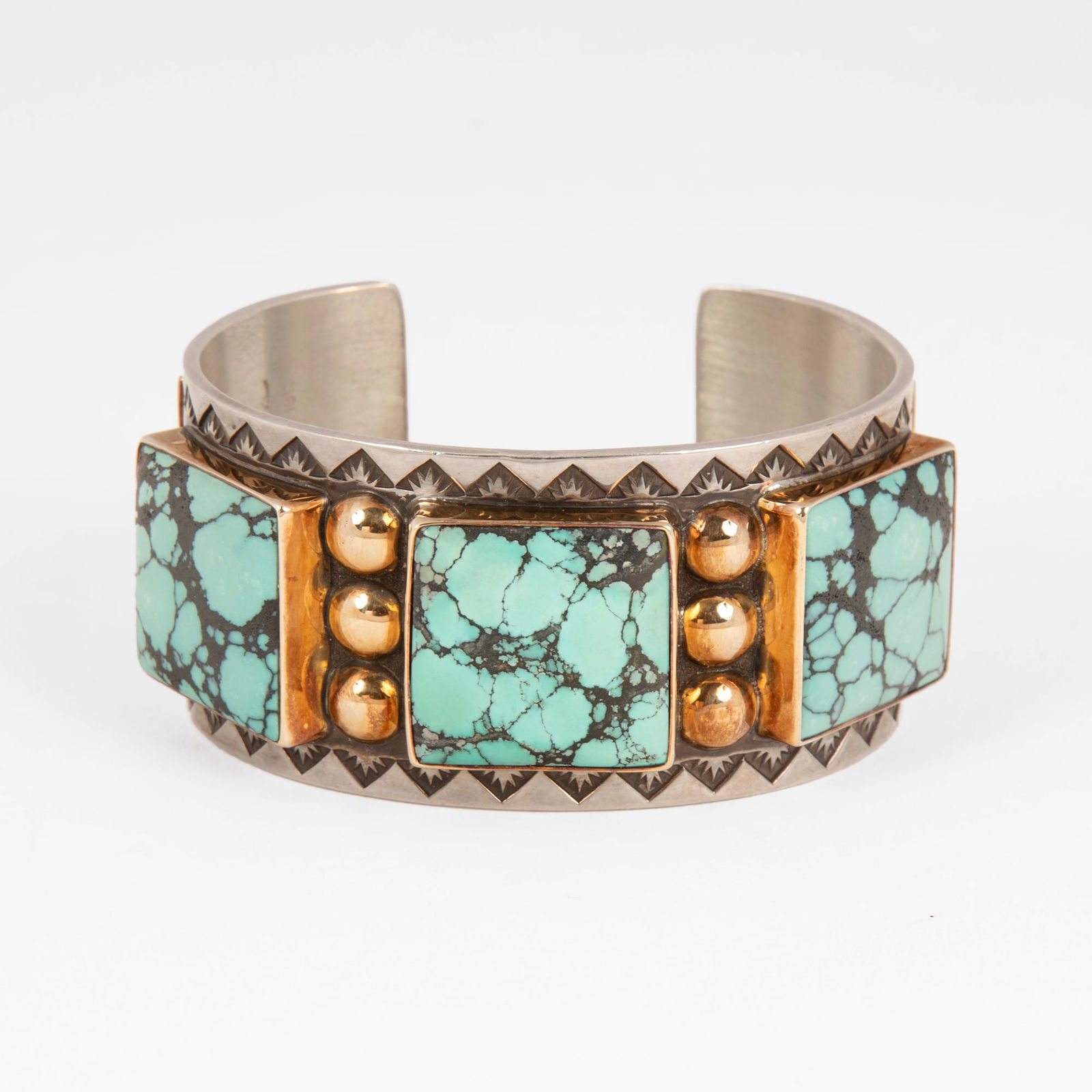 Victoria Adams, Southern Cheyenne, Silver, 18K Gold and Turquoise Dragonfly Cuff (1 of 3)