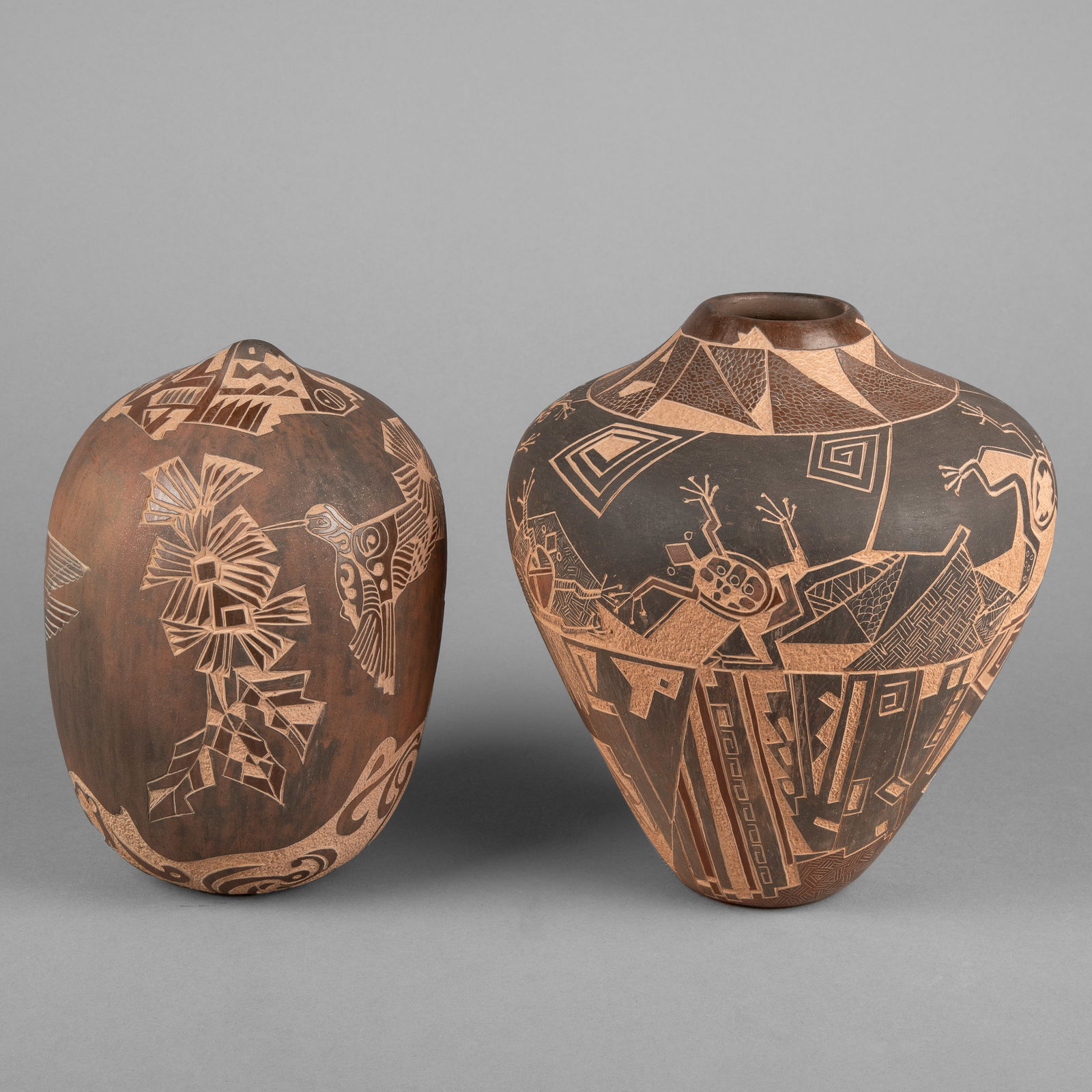 Pair of Two Sgraffito Pots (1 of 1)