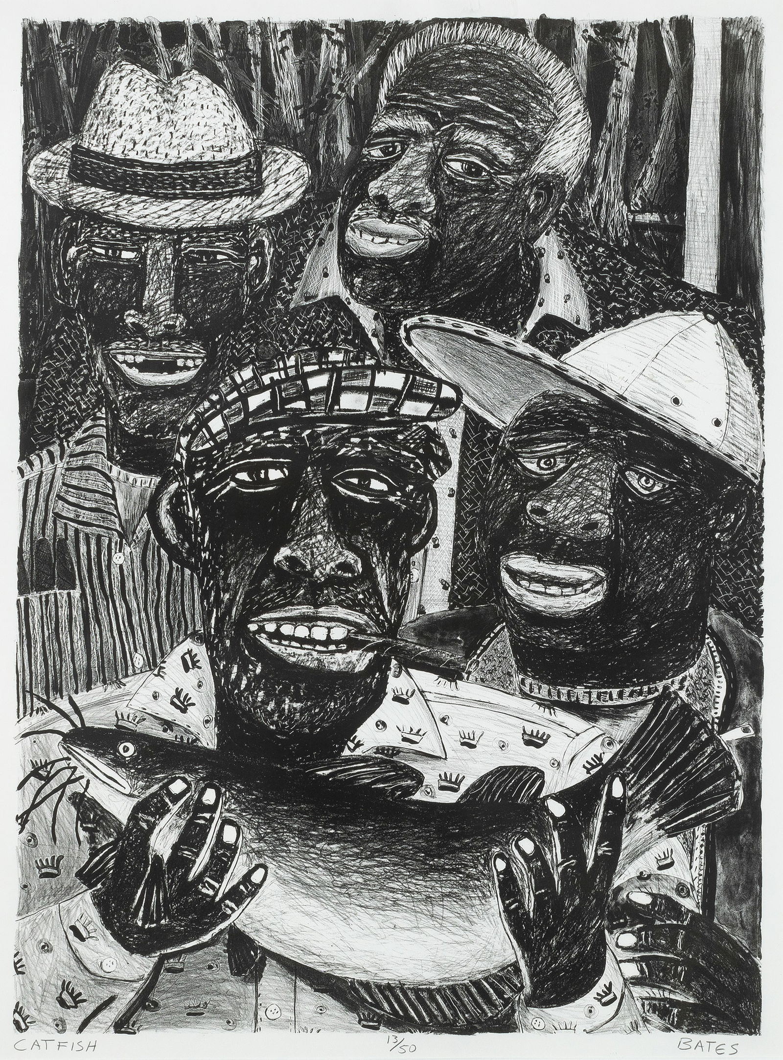 David Bates, Catfish: David Bates(b. 1952)Catfishlithograph on wove paper, edition 13 of 50graphite titled lower left: CATFISHgraphite editioned lower center: 13/50graphite signed lower right: BATES35 1/2 x 26 1/4 in