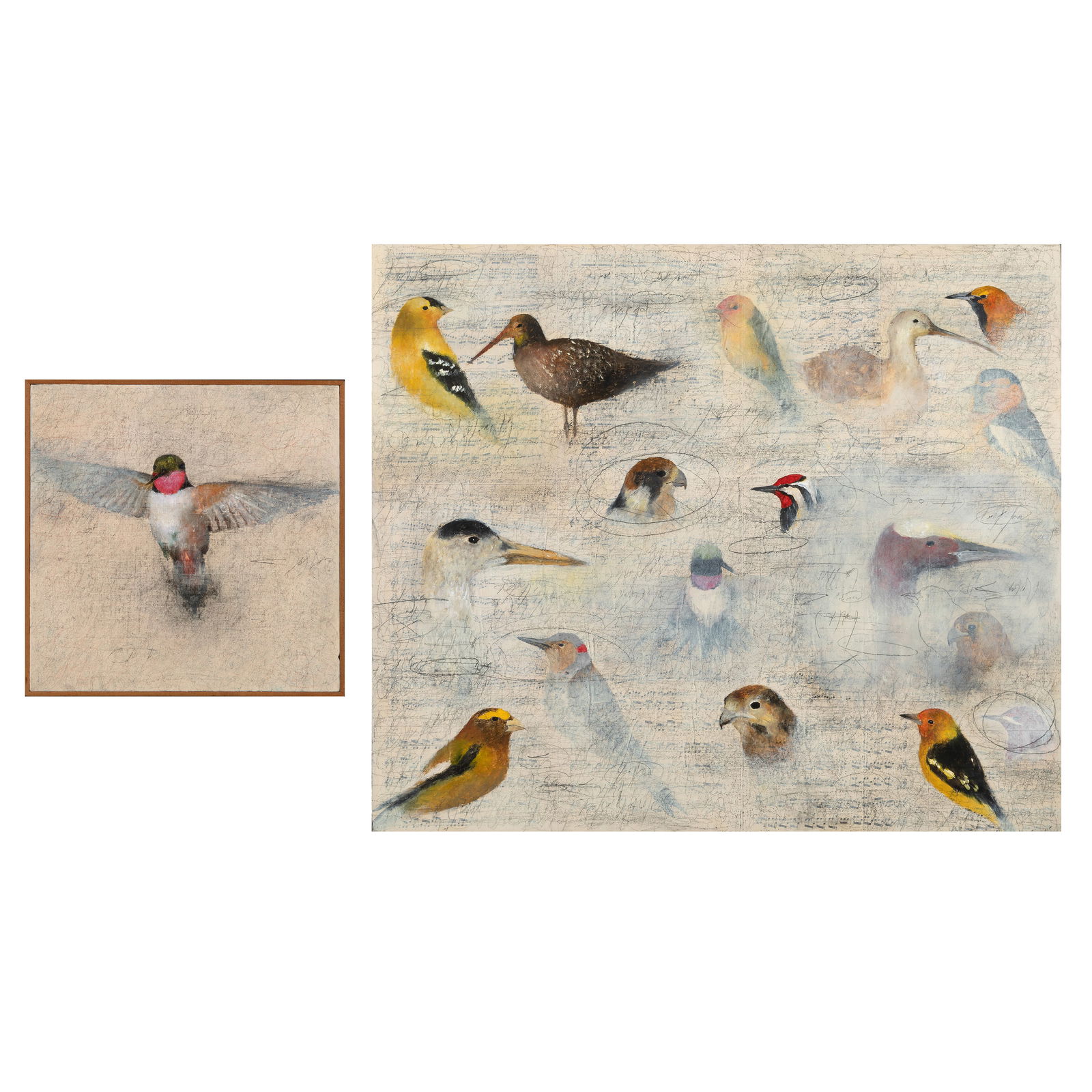 Cindy Kane, A Pair: Birds on Music Paintings (1 of 5)