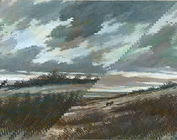 Sloane, Eric, 1905-1985: Sloane, Eric, 1905-1985, After the Hunt, , oil on panel , 20 1/2 x 26 inches, SLL, signed lower left: ERic / SLOANE / N.A.