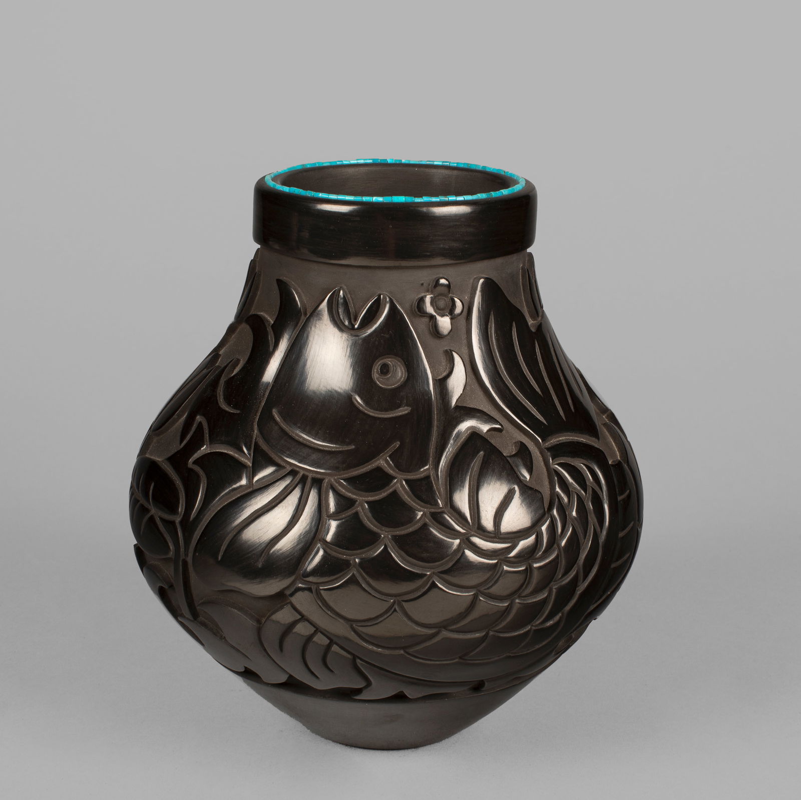 Tammy Garcia, Carved Blackware Vase with Turquoise Heishi, 2011 (1 of 4)