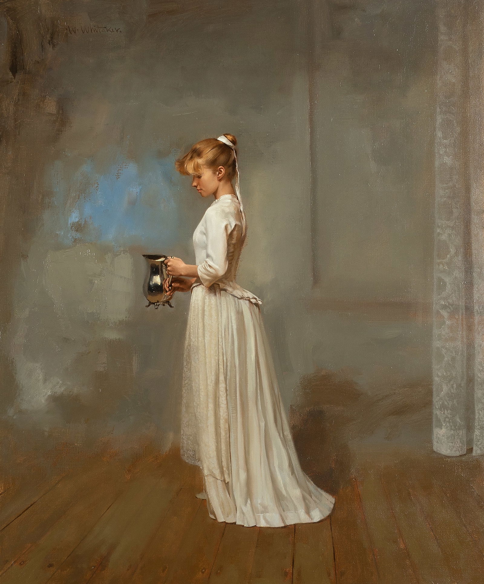 William Whitaker, Silver Pitcher: William Whitaker(1943 - 2018)Silver Pitcheroil on linensigned upper left: W. Whitaker36 x 30 in. (91.4 x 76.2 cm.), Frame: 42 1/4 x 36 x 2 1/2 in. (107.3 x 91.4 x 6.4 cm.) Private Collection, Oklahoma