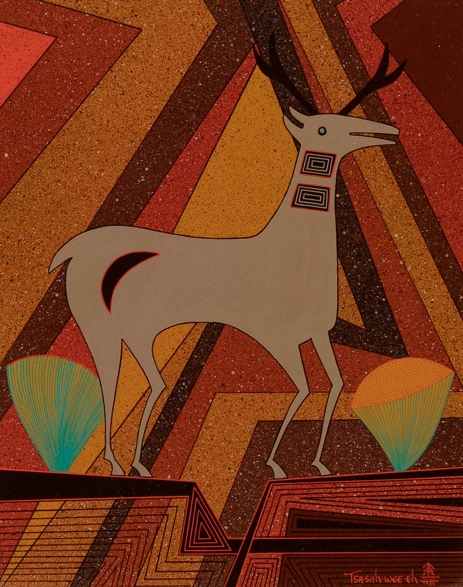 Helen Hardin [Tsa-Sah-Wee-Eh], Deer at Sunrise (1 of 3)
