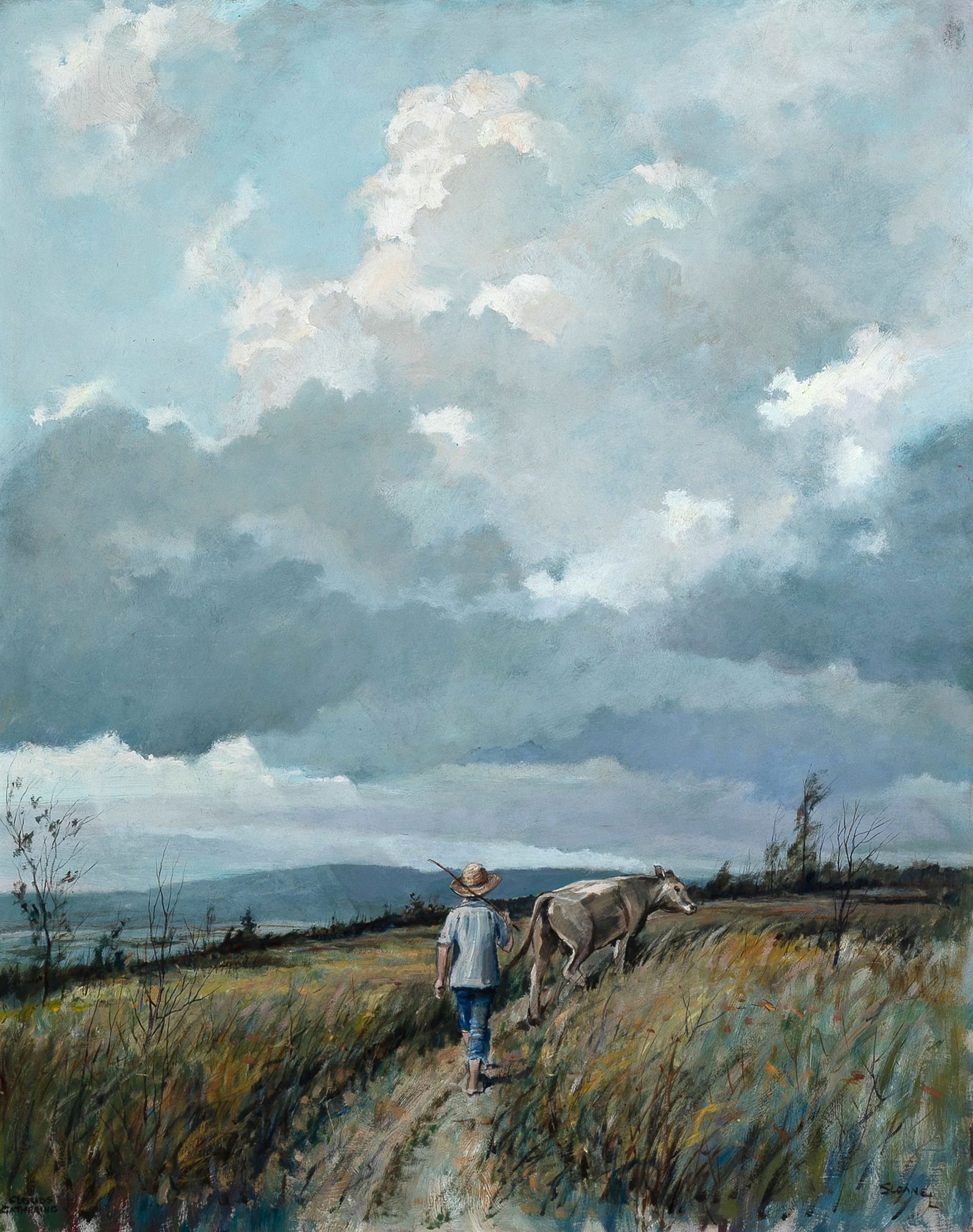 Eric Sloane, Clouds Gathering: Eric Sloane(1905 - 1985)Clouds Gatheringoil on boardtitled lower left: CLOUDS / GATHERINGsigned lower right: SLOANE30 x 24 in. (76.2 x 61 cm.), Frame: 42 x 35 3/4 x 2 in. (106.7 x 90.8 x 5.1 cm.)