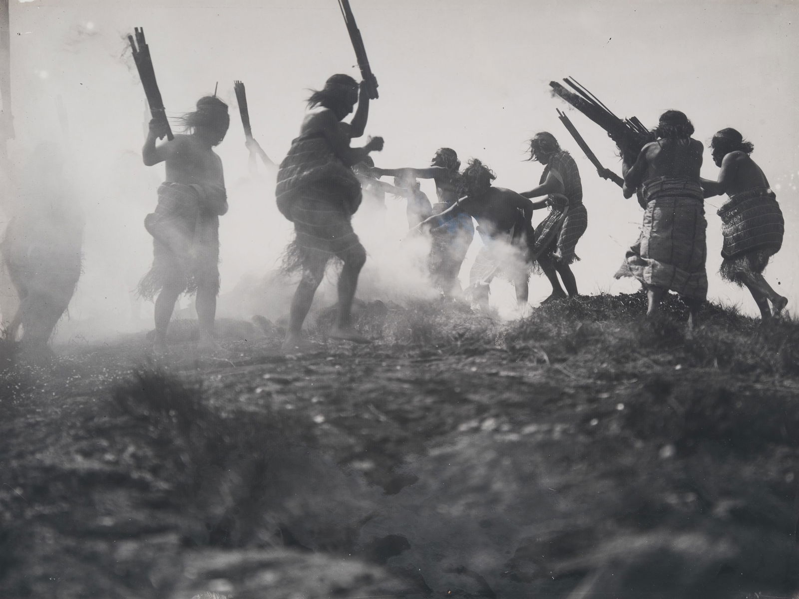 Edward S. Curtis, Unpublished Variant "Dancing to Restore an Eclipsed Moon - Qa'Gyuhl", ca. 1914 (1 of 4)