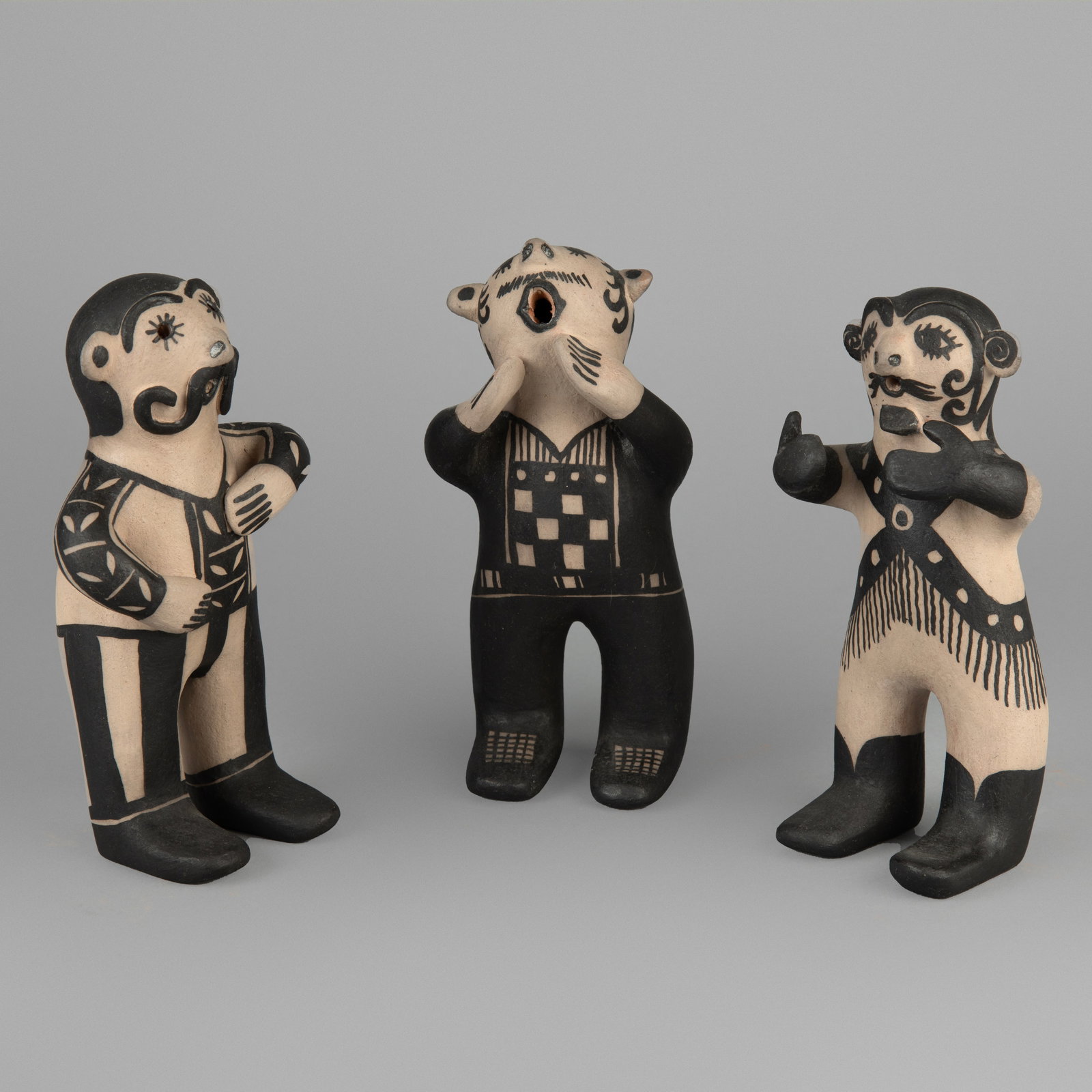 Juanita Inez Ortiz, Group of Three Black on White Singing Figures, ca. 1995 (1 of 6)