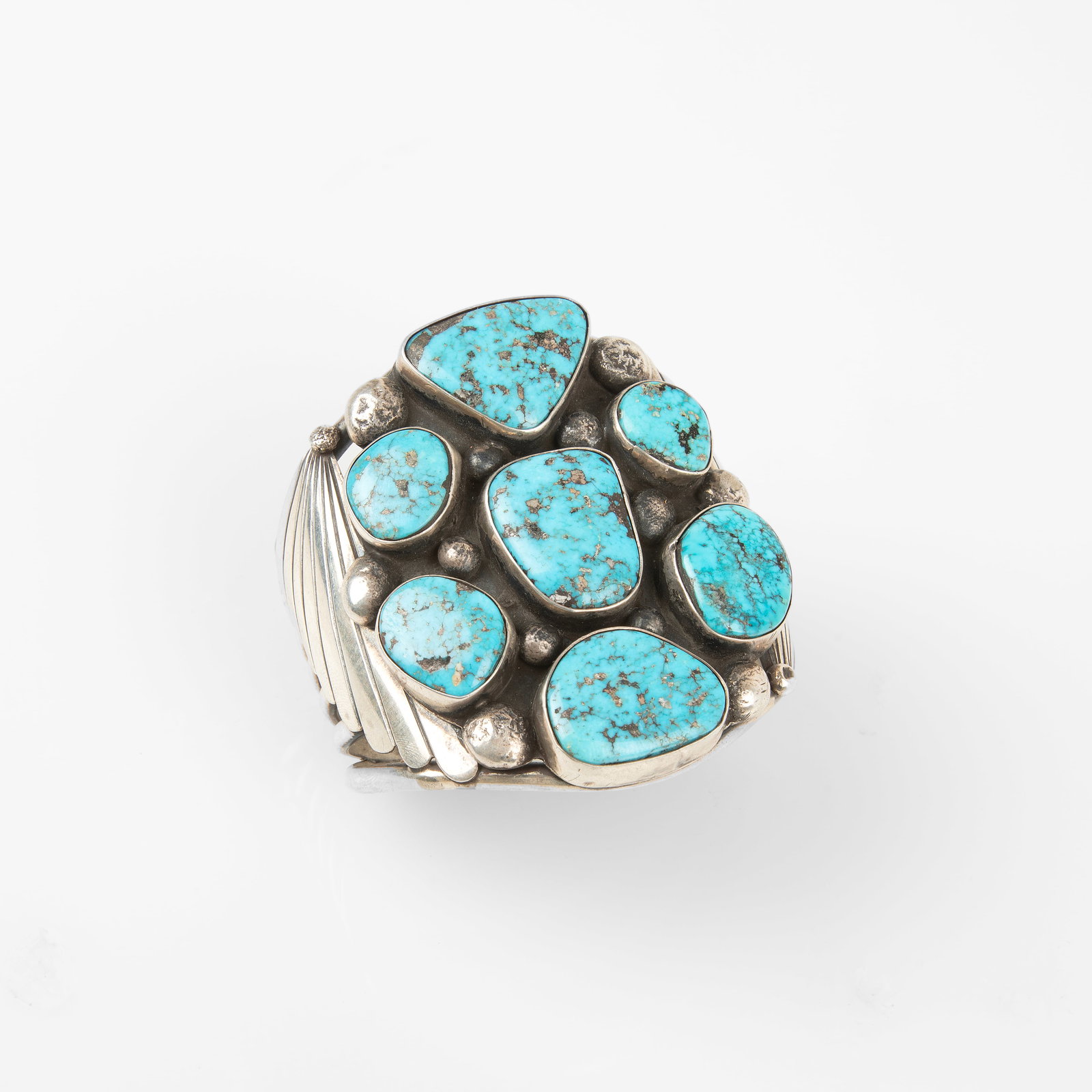 Jerry Roan, Silver and Turquoise Cluster Cuff (1 of 3)