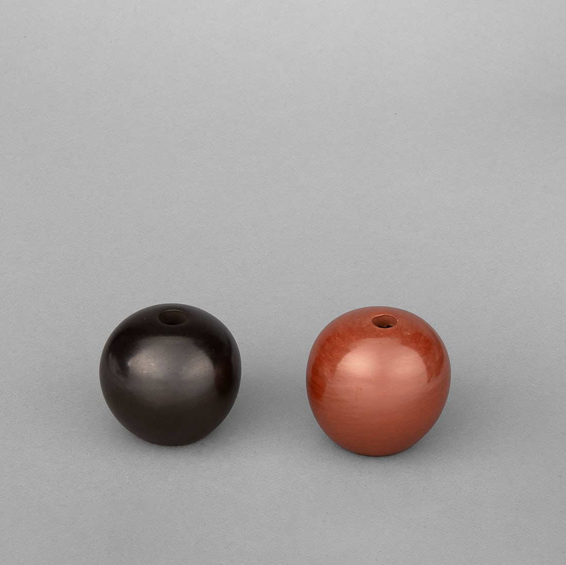 Dominique Toya, (Jemez, b. 1971), Pair of Miniature Seed Pots: Blackware + Redware (1 of 2)
