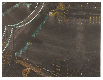 Yvonne Jaquette, Brooklyn Bridge Reflected, Night, 1983