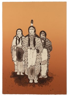 Kevin Red Star, (Crow, b. 1943), Crow Ladies, original stone lithograph on Buff Arches paper, 23/80