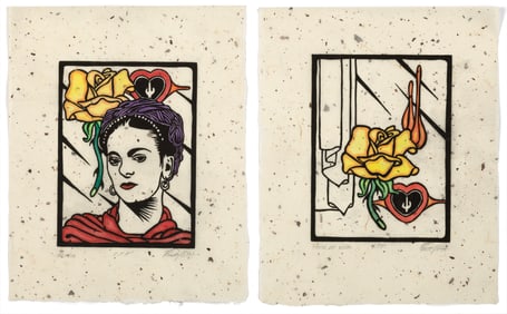 Rudy Fernandez, Pair of Woodcuts: Flor de Vida, 1994 + Frida, 1994