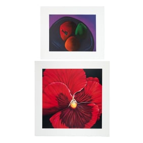 Pat Peters + Margaret Nes, Two Lithographs: Red Pansy, 1996 + Still Life With Fruit, 1996