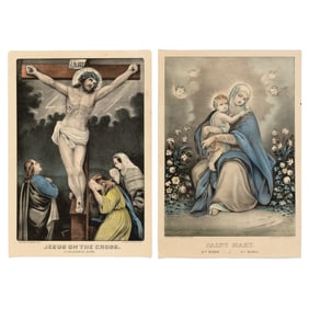 Nathaniel Currier + James Merritt Ives, A Pair: Jesus on the Cross + Saint Mary, ca. 1872 - 1874