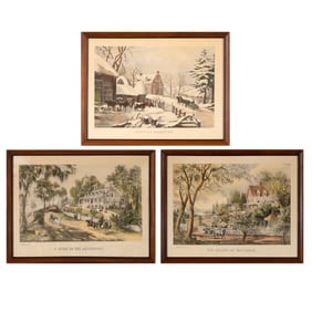 Nathaniel Currier & James Merritt Ives, Group of Three Lithographs: Winter Morning + A Home on the