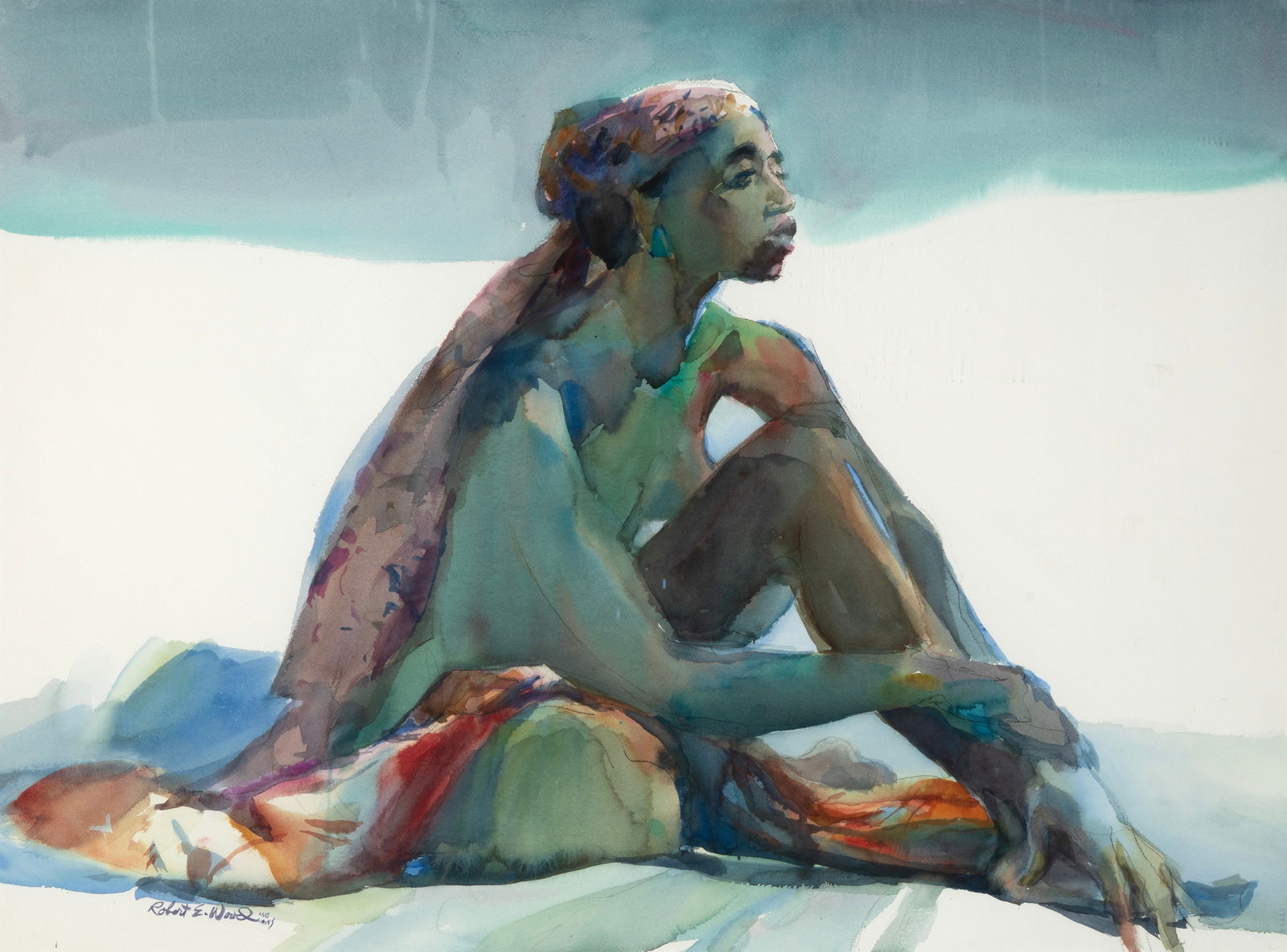 Robert E. Wood, Female Portrait: Robert E. Wood(1926 - 1999)Female Portraitwatercolor on papersigned lower left: Robert E. Wood AWS21 3/4 x 29 3/8 in. (55.2 x 74.6 cm.), frame: 28 1/4 x 35 5/8 x 1 1/4 in. (71.8 x 90.5 x 3.2 cm.) Priv