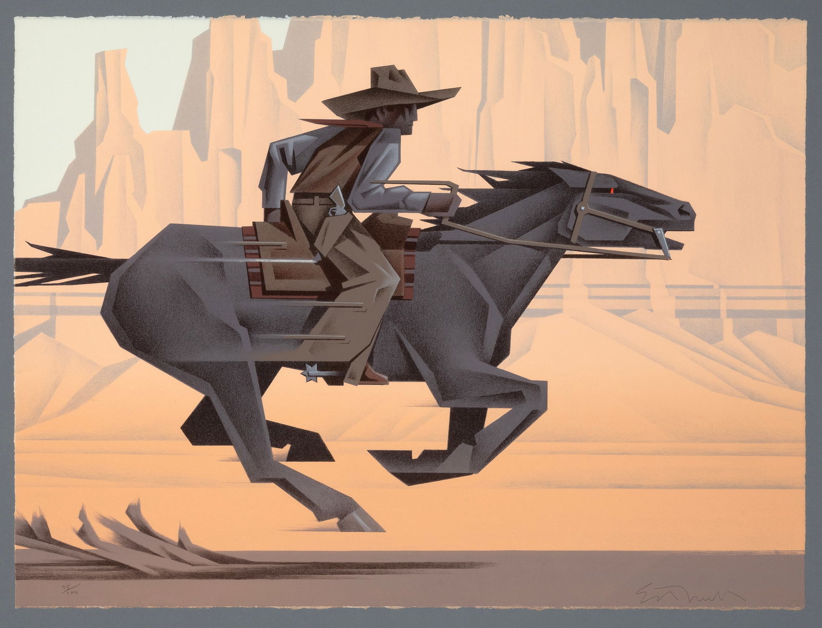 Ed Mell, Full Speed Ahead, ca. 1985: Ed Mell(1942 - 2024)Full Speed Ahead, ca. 1985lithograph, edition 95 of 100graphite editioned lower left: 95/100graphite signed lower right: Ed Mell22 1/2 x 30 in. (57.2 x 76.2 cm.), frame: 32 x 38 x